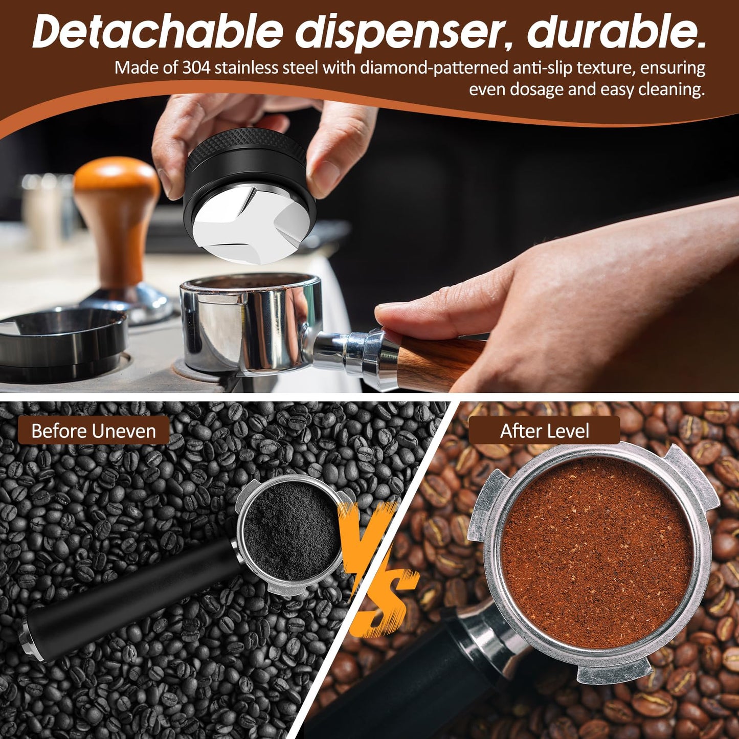 Ferrochef 7 Pcs Espresso Accessories Kit, 51 mm Coffee Tamper Set Espresso Machine Accessories Coffee Tamper Wdt Tool Dosing Funnel Puck Screen Brush Tamping Station for 51 mm Barista Tools