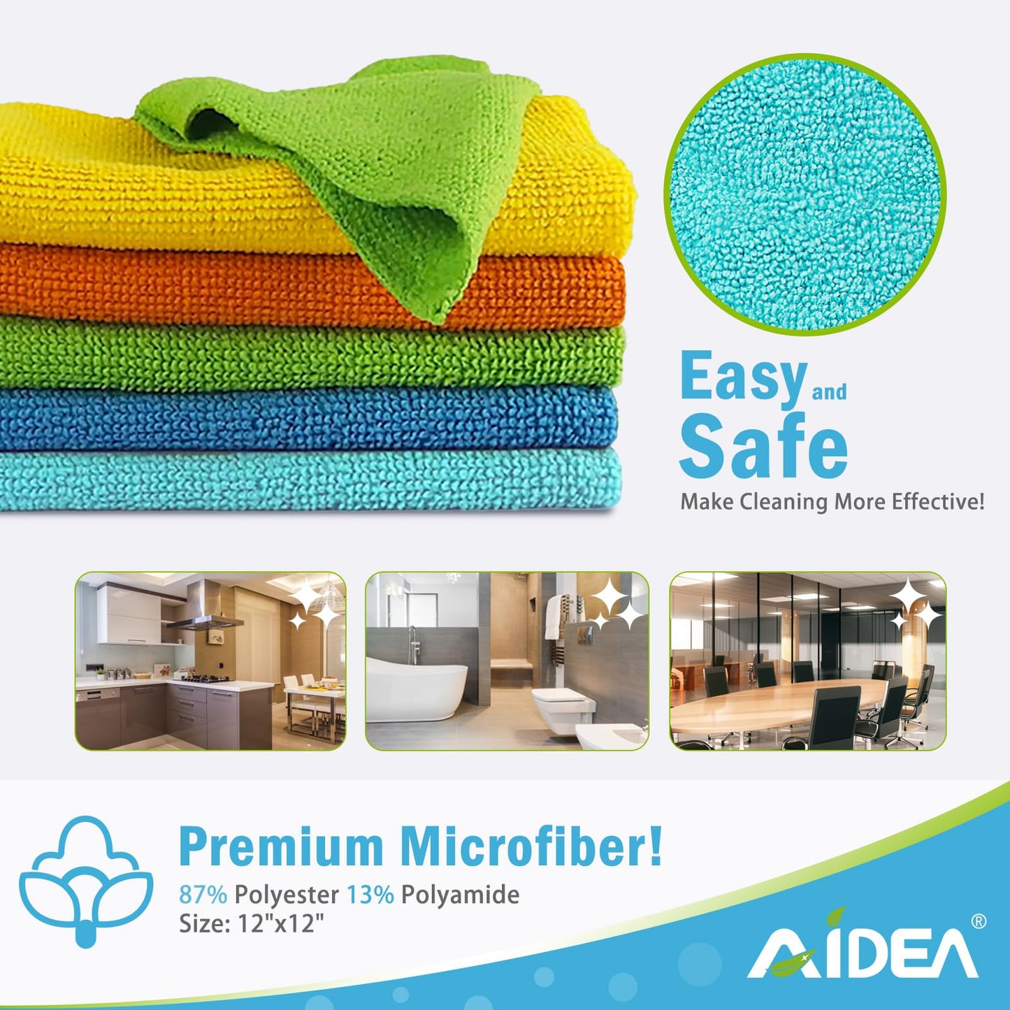 AIDEA Microfiber Cleaning Cloth, 200PK, Absorbent Shop Rags, Microfiber Towels for Cars, Kitchen Towels, Dusting Cloth for Home, Window, Cleaning Supplies, 12"×12"