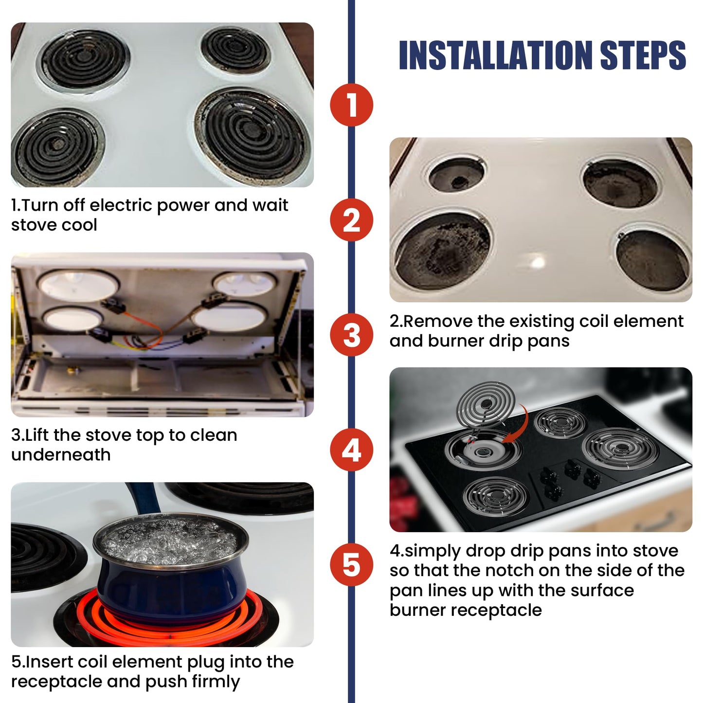 5304430149 5304430150 Black Porcelain Drip Pan & MP22YA Electric Stove Burner Replacement for F-rigidaire/Ken-more/T-appan, 318067041 318067051 Stove Drip Pans & Stove Burner Replacement by Fetechmate