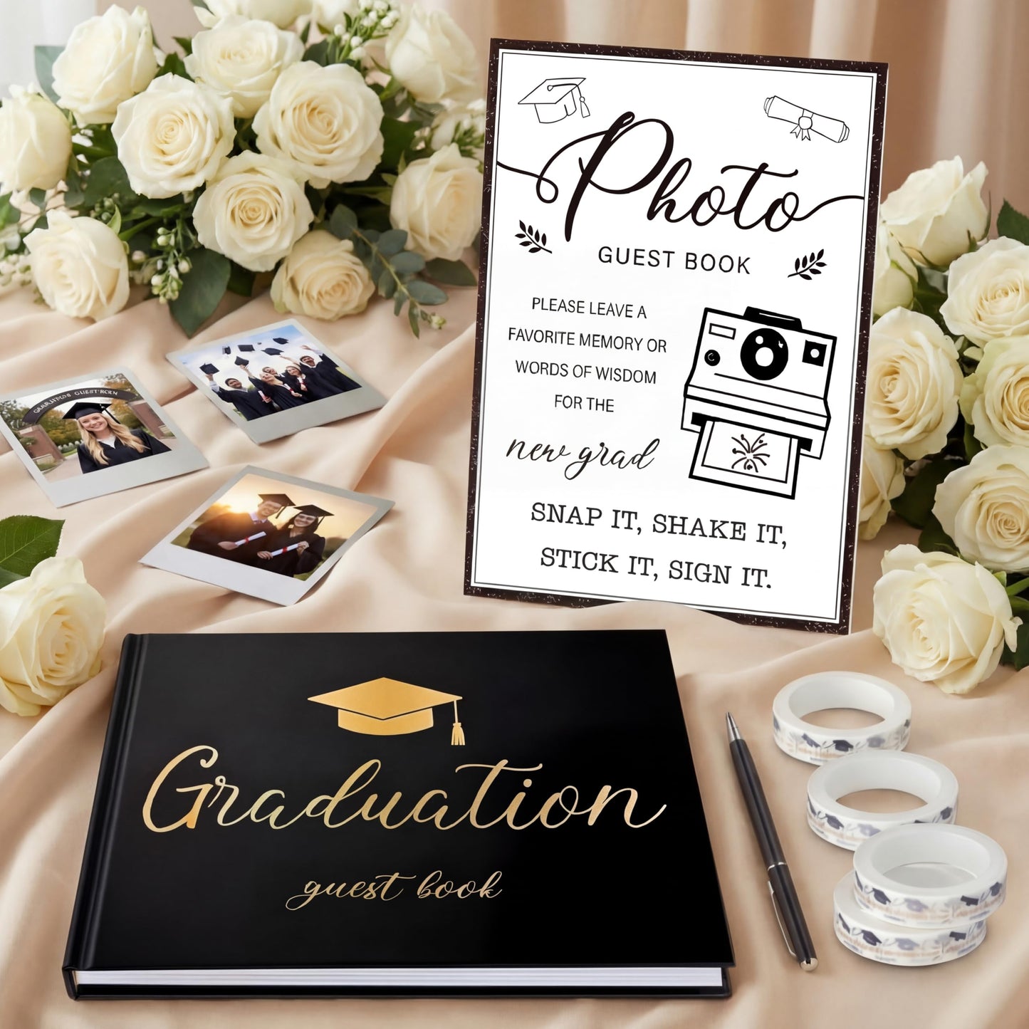 Engrowtic 2026 Graduation Guest Book with Photo Sign Decorations Guest Book Sign 100 Pages Class of 2026 Scrapbook Album DIY Tape Signature Pen for Grad Party(Graduation)