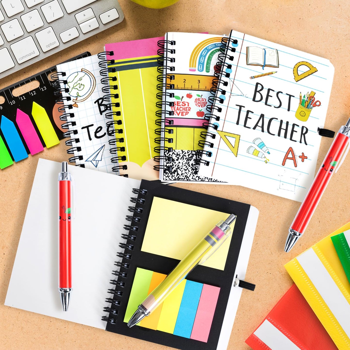 40 Pcs/20 Set Teacher Appreciation Gifts Inspirational Bulk Spiral Notebook Thank You Gift for Teachers from Students Best Teacher Spiral Notebooks with 20 Pens for Office School Teacher's Day