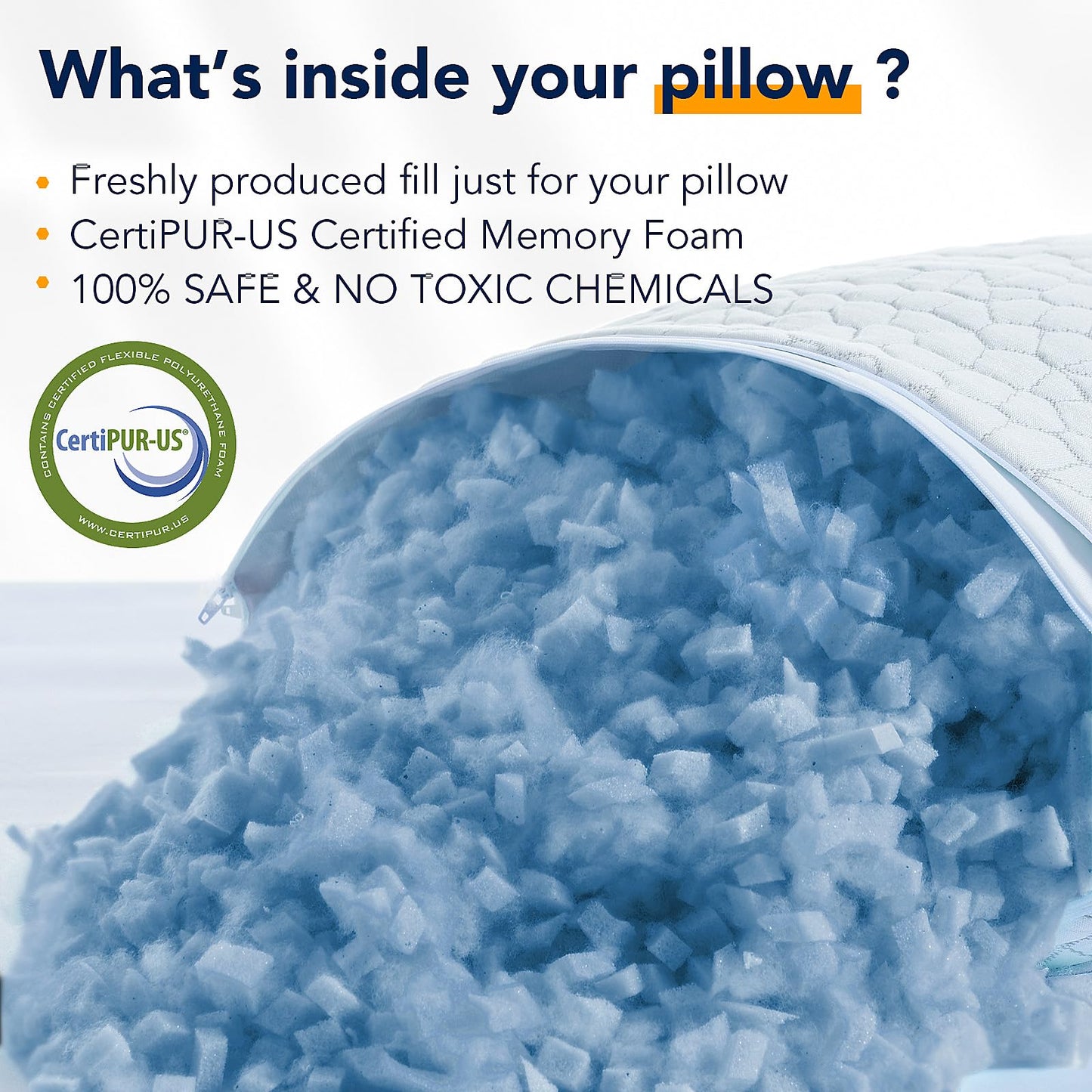 QUTOOL Cooling Pillow for Sleeping, CertiPUR-US Shredded Memory Foam Standard Pillow Set of 1, Cool Pillow for Hot Sleepers Adjustable Firm Pillow for Side,Back,Stomach Sleepers Soft Yet Support,White