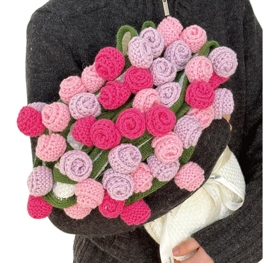 SoffMoiis Rose Flowers Bouquet Blanket, Handmade Floral Throw Blankets, Romantic Gifts for Mom, Sister, Friend for Birthday, Valentine, Home Decor, Bed, Sofa (Multicolored Pink, 59 inches)