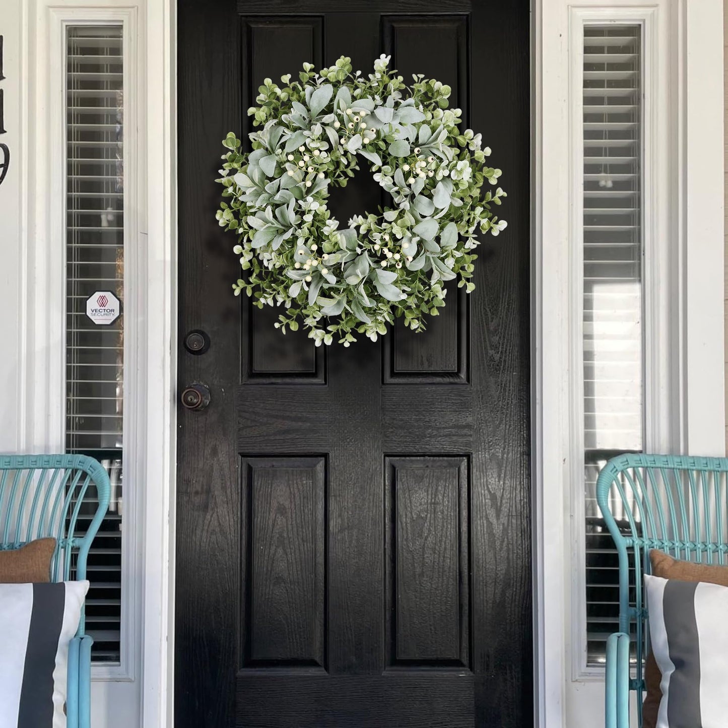 26 Inch Large Lambs Ear Wreaths for Front Door Spring Summer Lambs Leaves with White Berries, Artificial Greenery for Farmhouse Porch Wall Living Room Home Widding Decor for All Seasons Wreaths