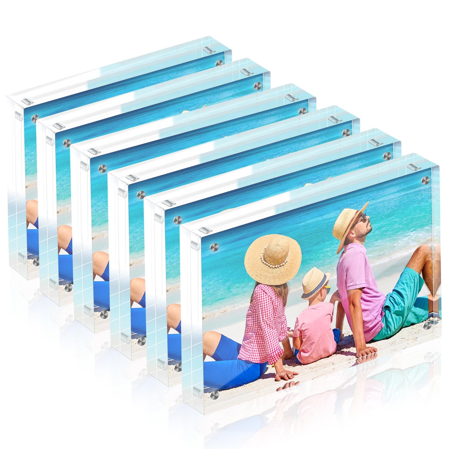 Fisnish 5x7 Acrylic Picture Frame Set of 6, 20mm Thick, Double-Sided Transparent Magnetic Frameless Photo Frame, Desktop Freestanding Display for Office or Home Decor