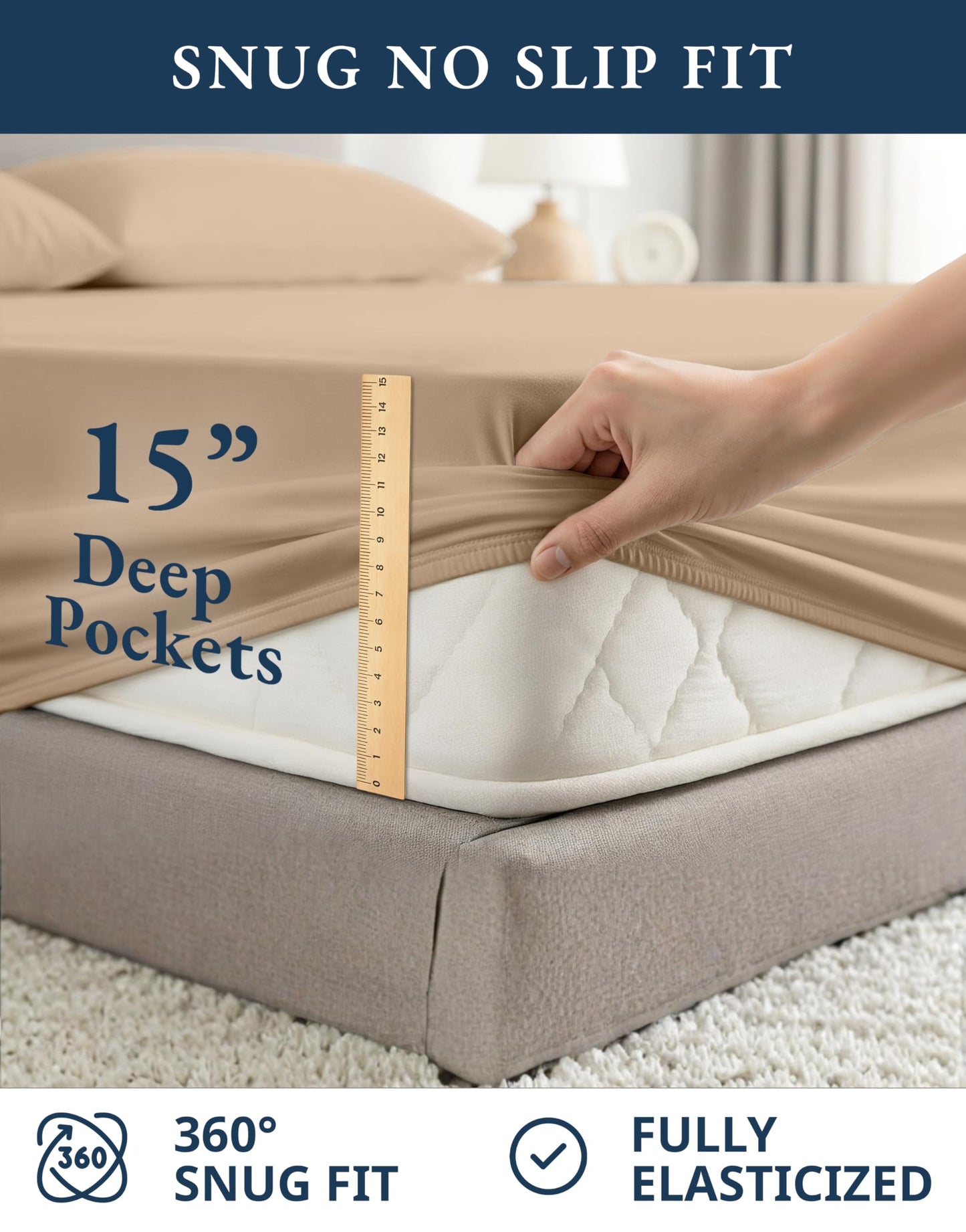 LANE LINEN 100% Organic Cotton Sheets Set, Long- Staple Percale Weave Ultra Soft Best- Bedding Sheets for Bed, GOTS Certified, Fits Mattress Upto 15inch Deep Pocket (King, Taupe)