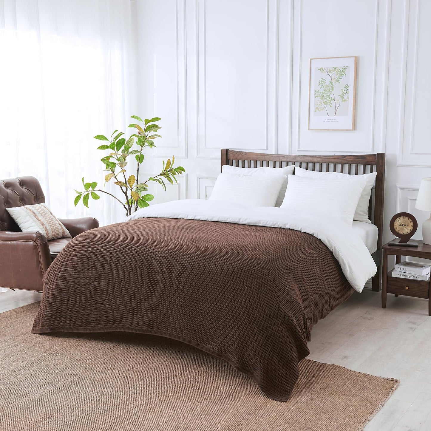 Douceur Brown Throw Blanket for Couch, Soft Chunky Cable Knit Throw Blanket, Classic Fisherman's Rib Stitch Pattern Throw for Living Room Gift, 50"X60"