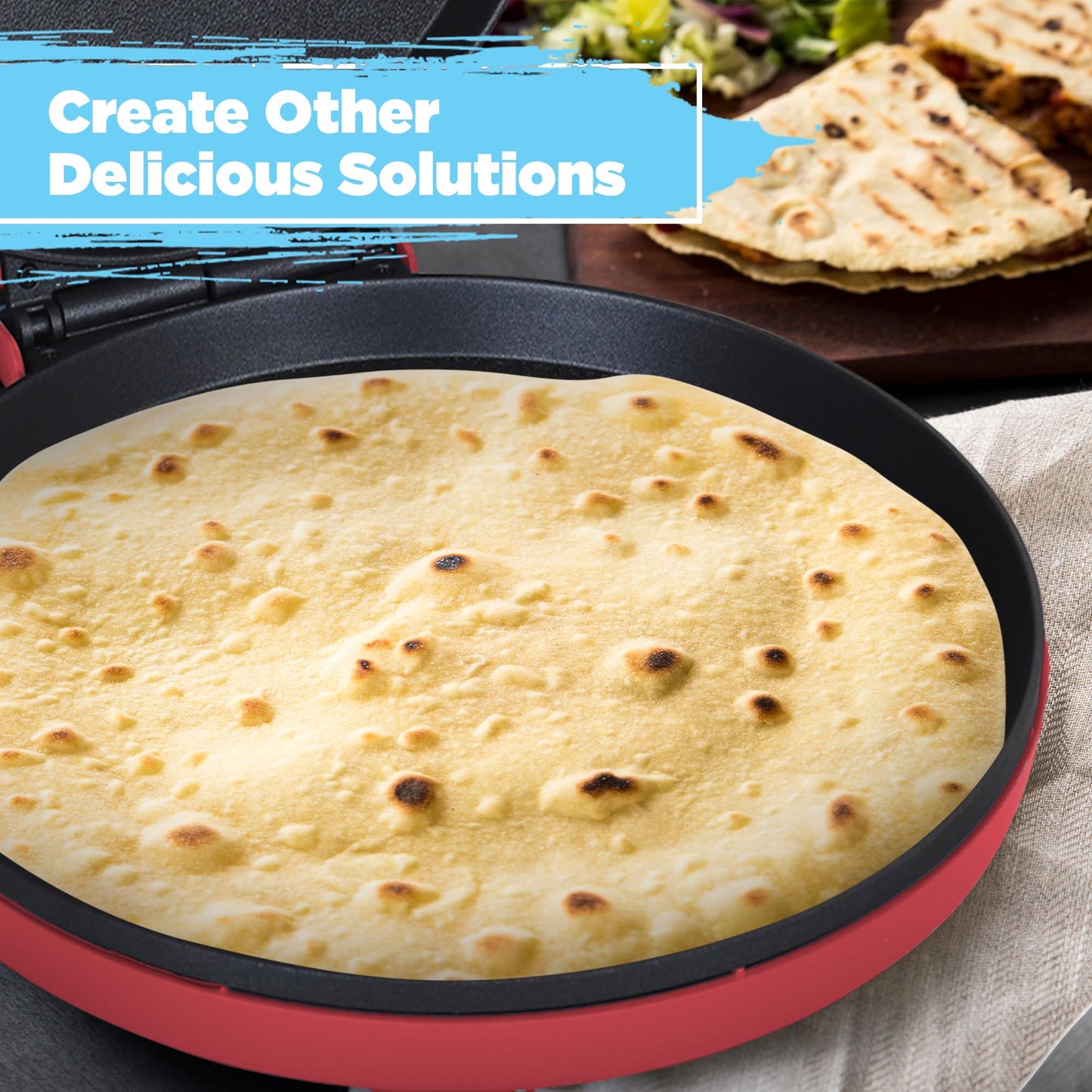 Courant Pizza Maker 12 inch Pizzas Machine, Newly improved Cool-touch Handle Non-Stick plates Pizza oven & CalzoneMaker, Electric Countertop Oven for Home or School, 12” Indoor Grill/Griddle, Red