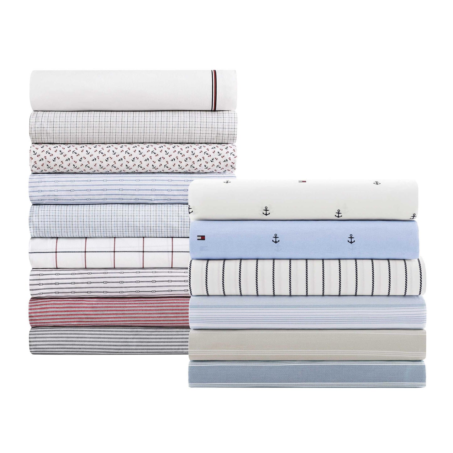 Tommy Hilfiger – Queen Size Sheet Set, Soft Cotton Percale Bedding with Crisp Cooling Comfort, Deep Pocket Fitted Sheet with Matching Pillowcases, Americana Decor (Nautical Anchor Light Blue)