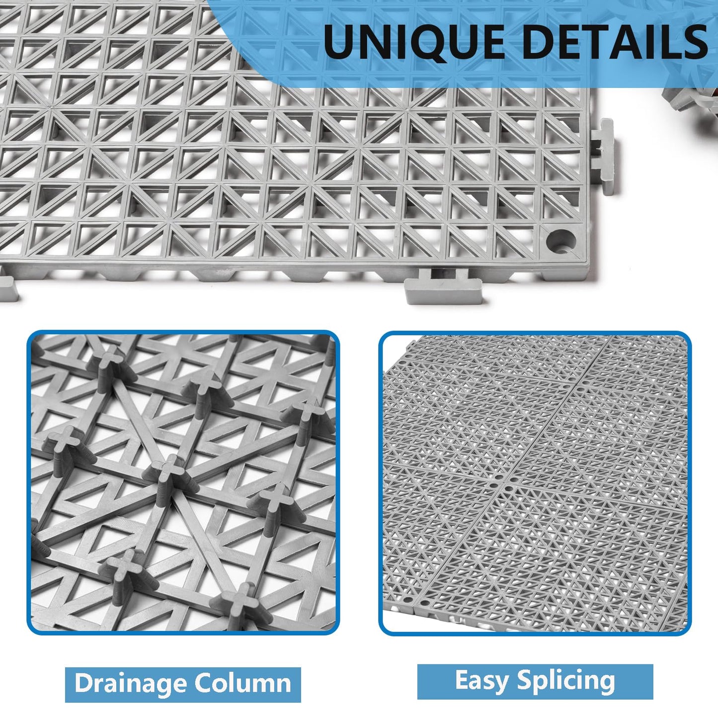 12” x 12” Drainage Interlocking Floor Tiles, 12 Pack Non-Slip Pool Deck Drain Tiles for Flooring, Soft PVC Splicing Modular Cushion Mats, Rubber Floor Tiles with Holes for Shower Basement Garage Shed
