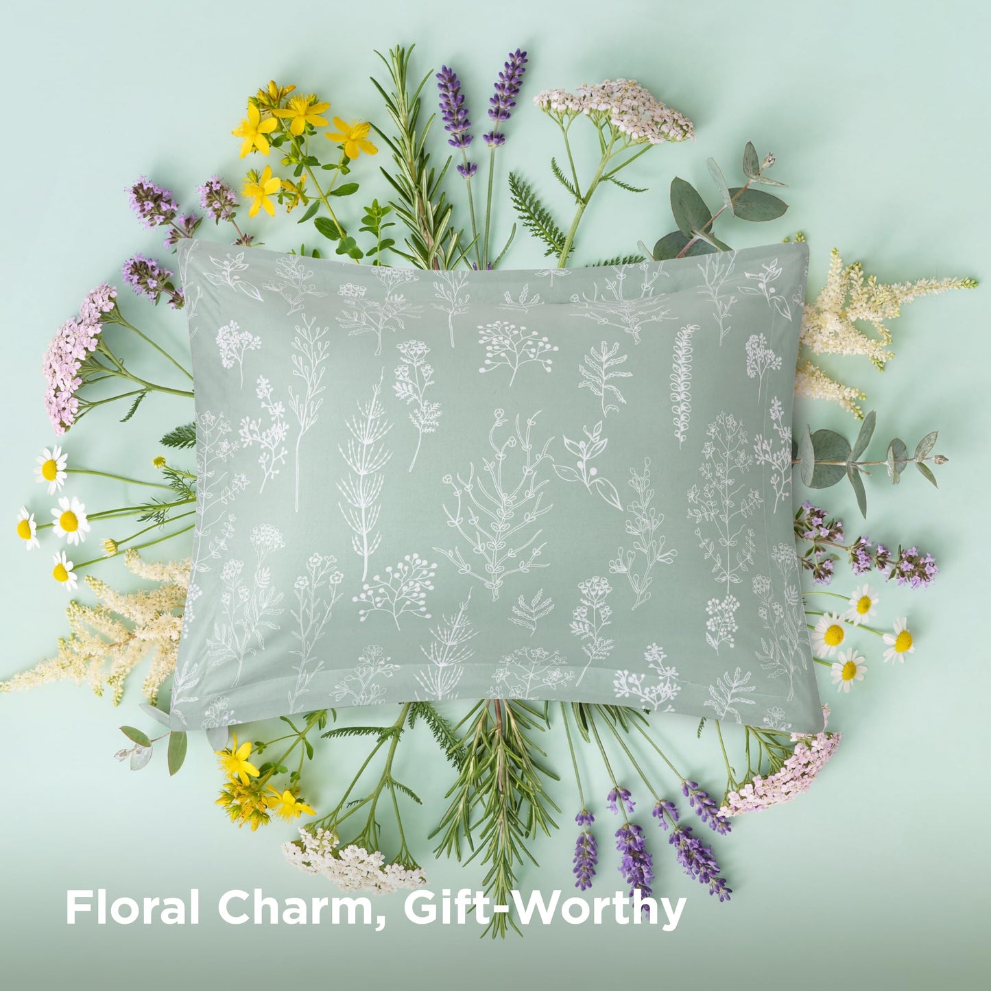 Bedsure Full Comforter Set - Sage Green Bed Set, 3 Pieces Cute Floral Bedding, 1 Soft Reversible Botanical Flowers Comforter and 2 Pillow Shams