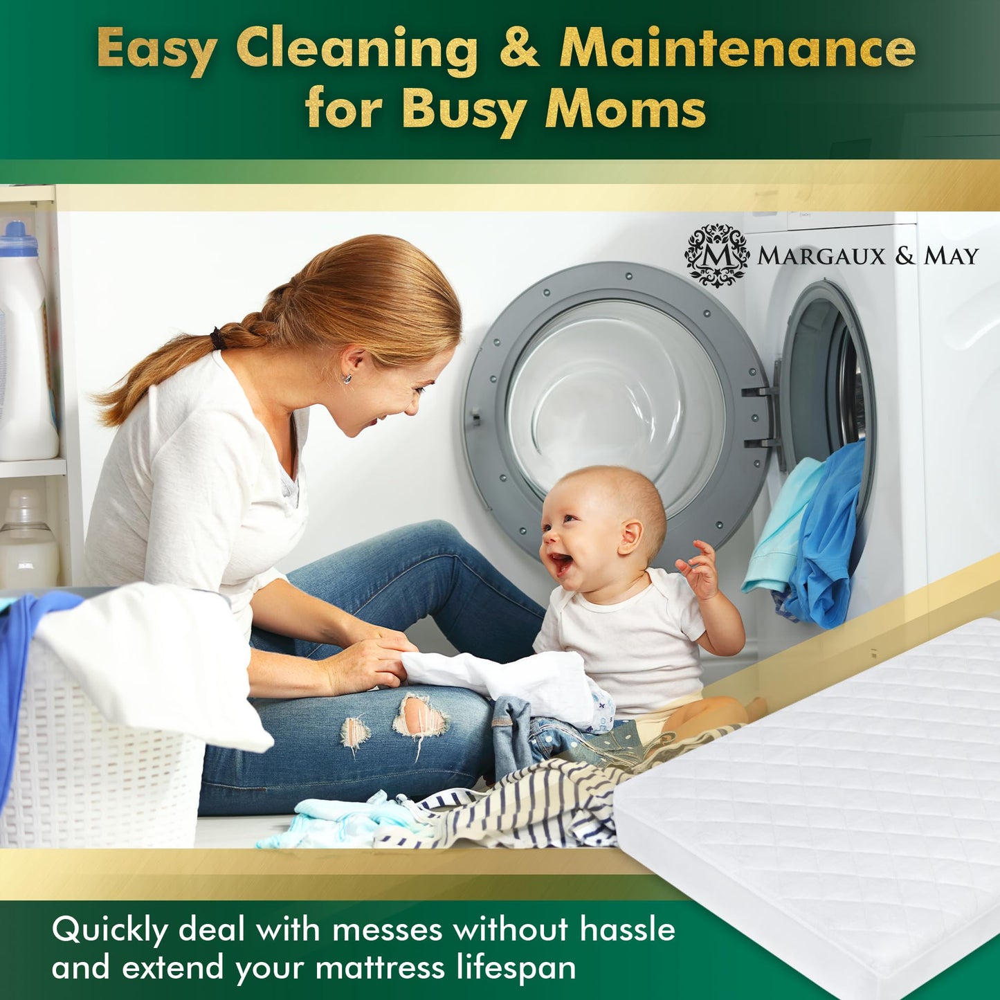 Margaux & May Crib Mattress Protector Pad 2 Pack - Ultra-Soft Waterproof Breathable Premium Bamboo Rayon - Noiseless Fitted Dryer Safe Cover for Crib. High Absorbency Oeko-TEX Certified