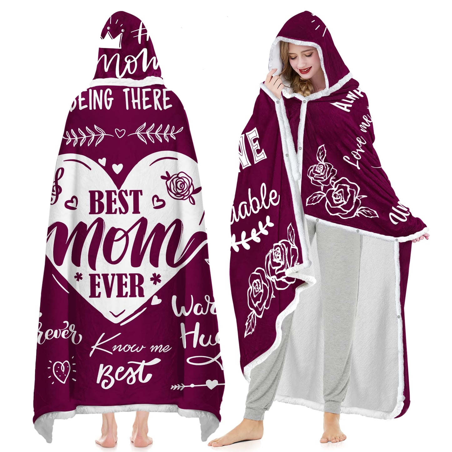 Warmstorey Best Mom Ever Blanket Hoodie Mothers Day Birthday Gift for Mom – Cozy Gift for Wife, Thoughtful Gift from Daughter or Son, Soft and Warm Blanket for Mother, Mommy, or Mama