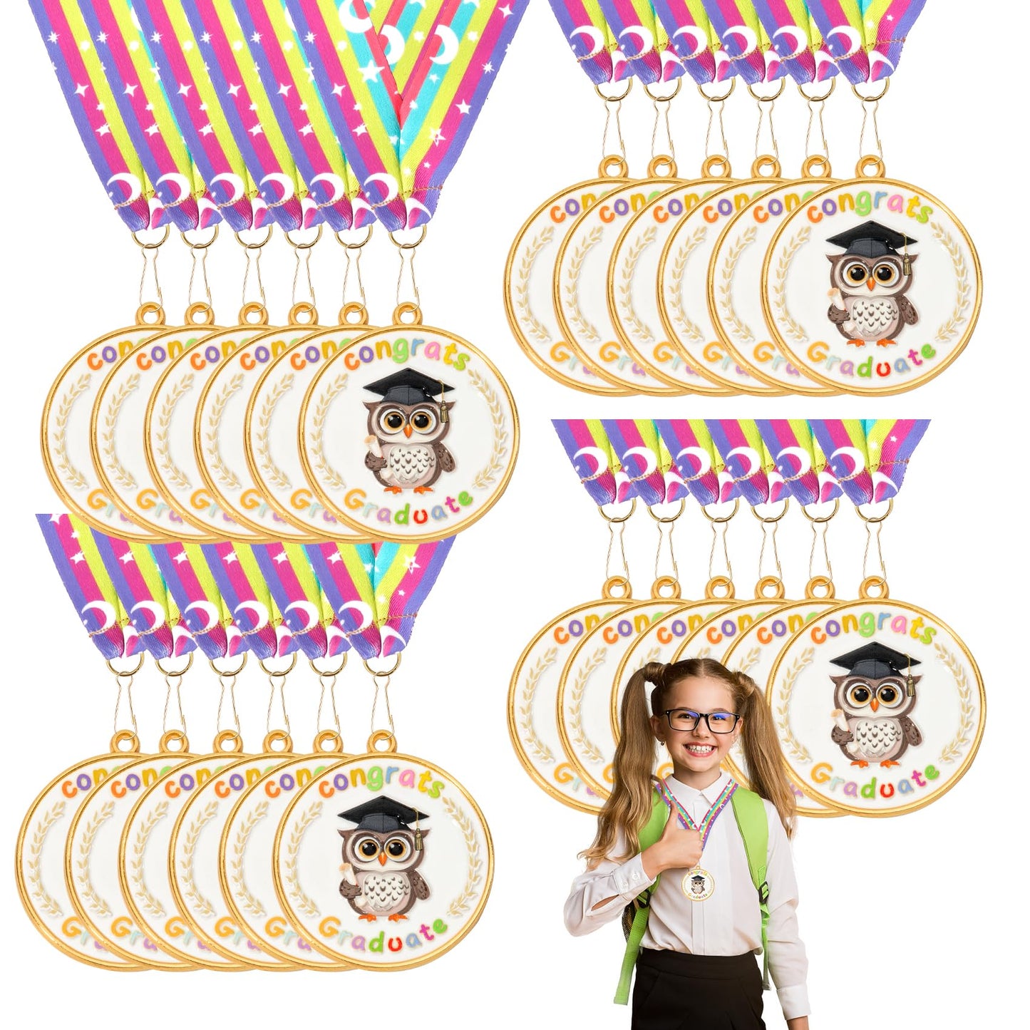 Kindergarten Preschool Graduation Medal 2026, 24Pcs Prek Graduation Medals for Kids Student Graduating Award Medallion with Rainbow Neck Ribbon, Kindergarten Preschool Prek Graduation Gift Party Decor