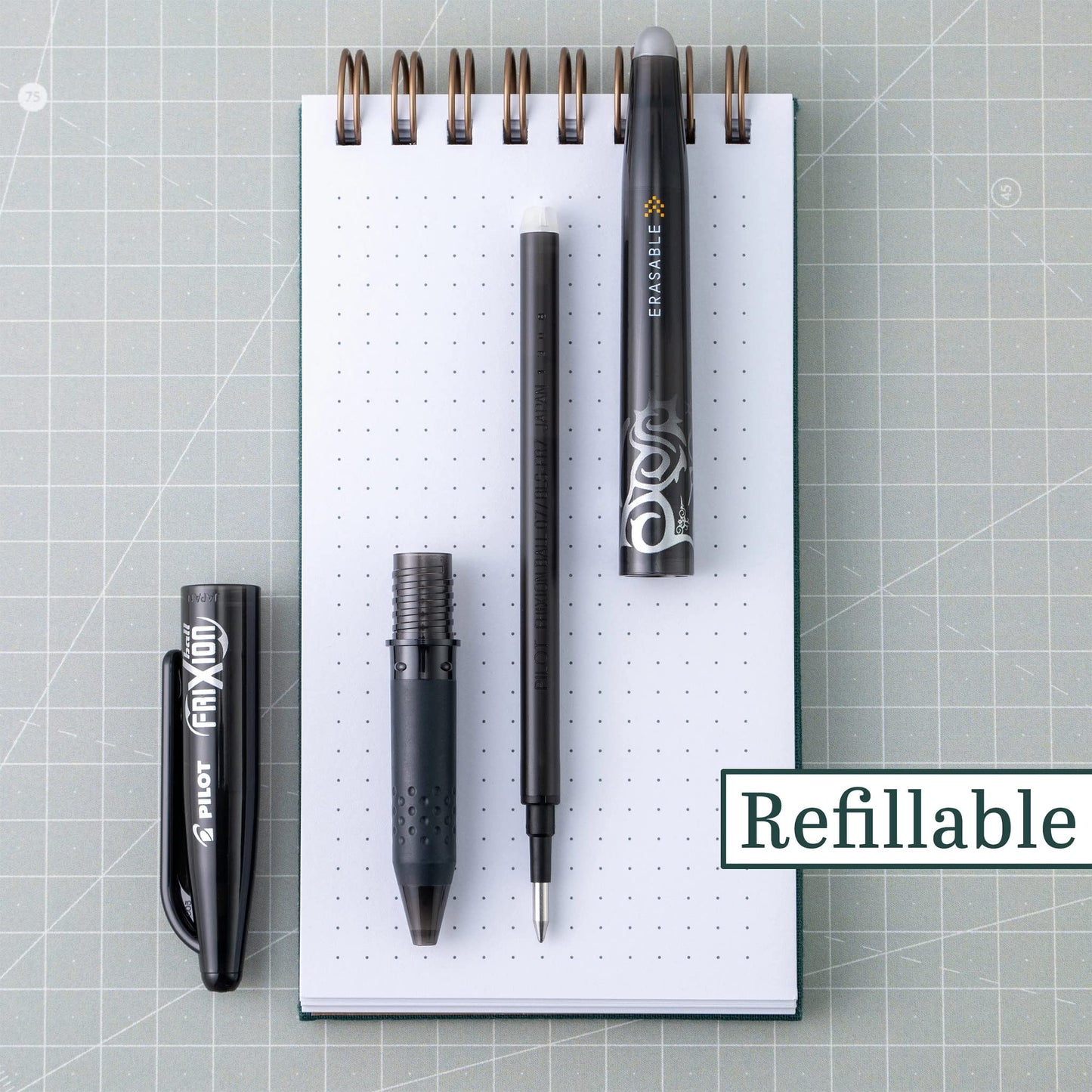 PILOT FriXion Ball Erasable & Refillable Gel Ink Stick Pens, Fine Point, Black Ink, 12-Pack (31550)