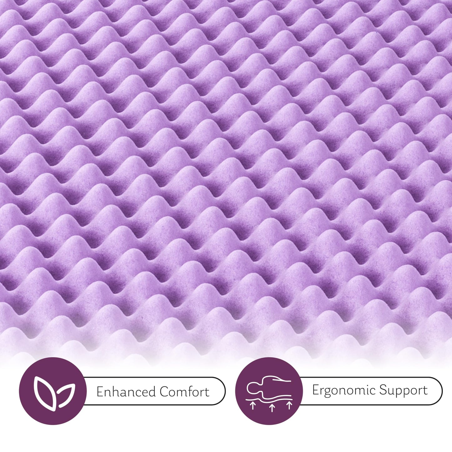 2 Inch Egg Crate Twin Memory Foam Mattress Topper, Lavender Scent Gel Infused Foam Mattress Topper for Pressure Relief, CertiPUR-US Certified Twin Bed Topper, Purple, 38"×75"