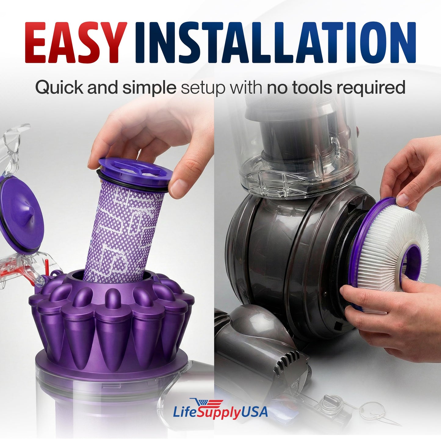 DC41 HEPA Post-Motor Filter & Pre-Motor Filter Kit Replacement Compatible with Dyson DC41, DC65, DC66 Assembly Parts 920769-01 & 920640-01 by LifeSupplyUSA (2-Pack)