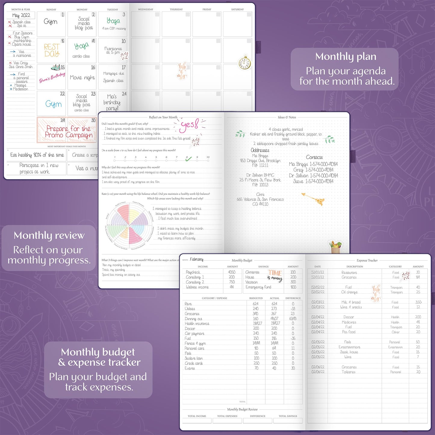 Legend Planner PRO Premium – Large Undated Weekly, Monthly & Budget Planner with Habit Tracker – Life Organizer for Time & Task Management, Goal Setting & Productivity – A4 size (Purple)