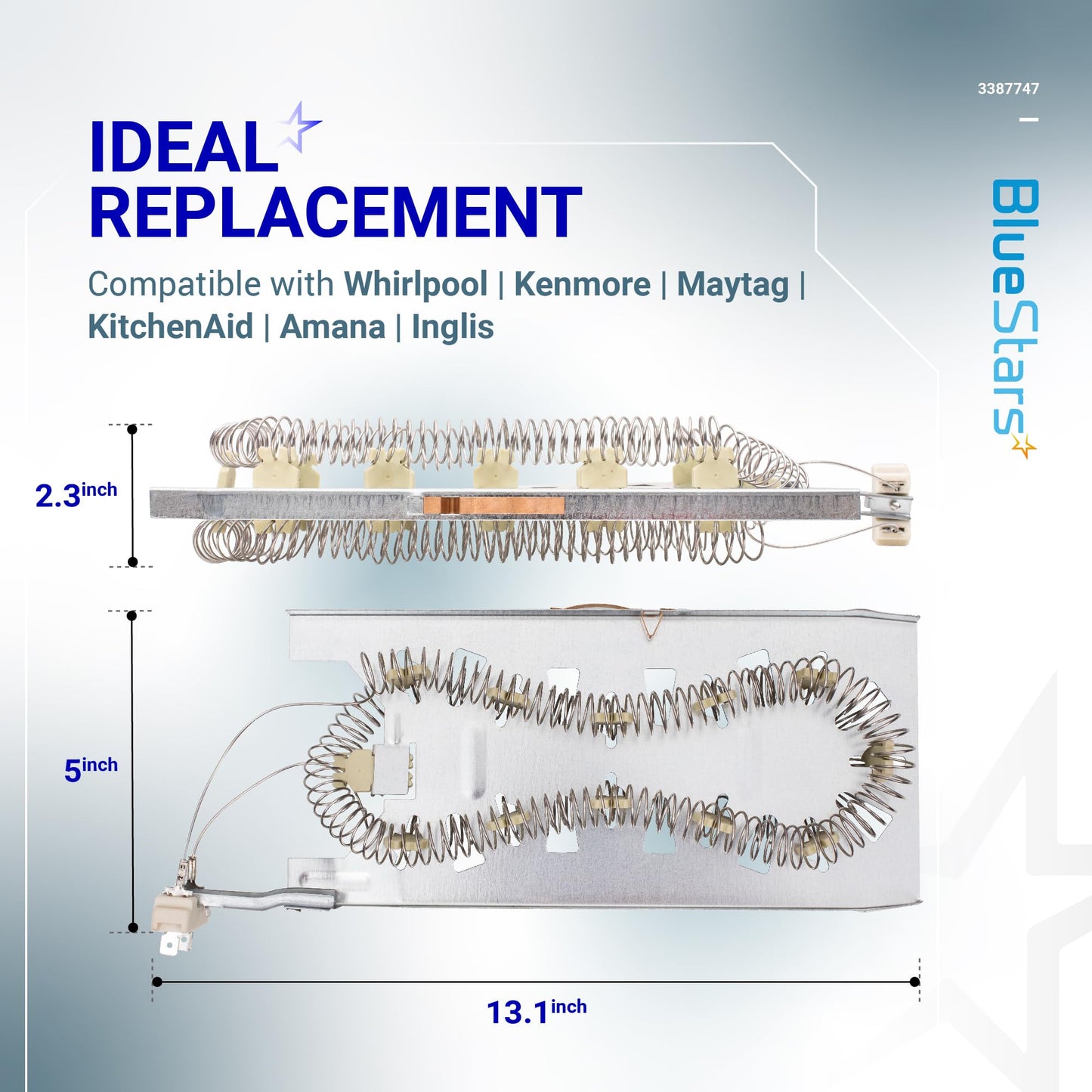 BlueStars 2 Packs 3387747 W11344457 Dryer Heating Element – Compatible with Whirlpool Kenmore Maytag KitchenAid Dryers – Replaces WP3387747 PS11741416 AP6008281 W11045584 80003 MEDC700VW0 GEW9200lW1