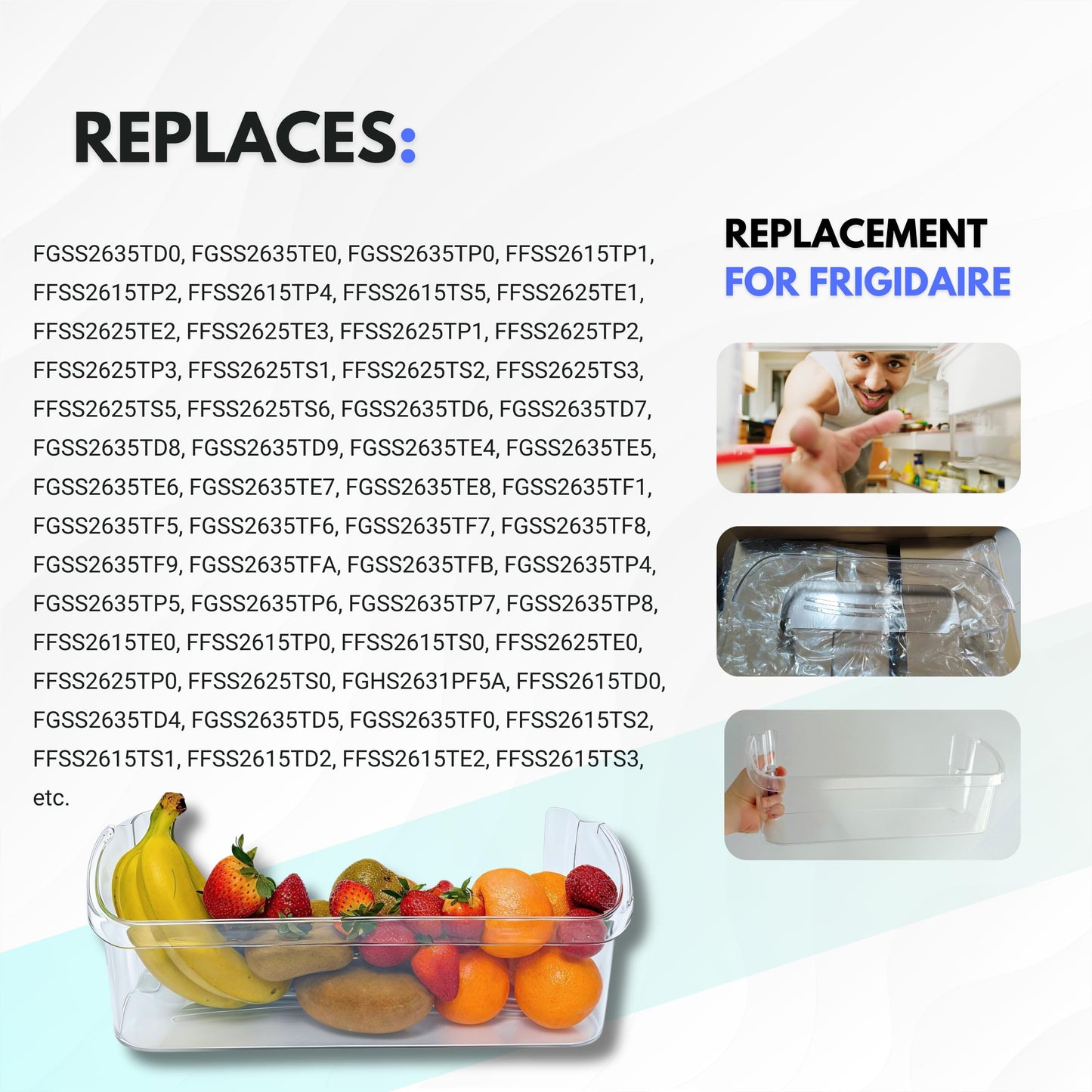 Wibefel Lower Door Shelf Bin fits Frigidaire FFSS2615TP2 FFSS2615TP3 FFSS2615TS0 FFSS2615TP4 FFSS2625TE1 FFSS2615TS1 FFSS2615TS2 FFSS2615TS3 FFSS2615TS5 FFSS2625TE0 FFSS2625TE2 Refrigerator