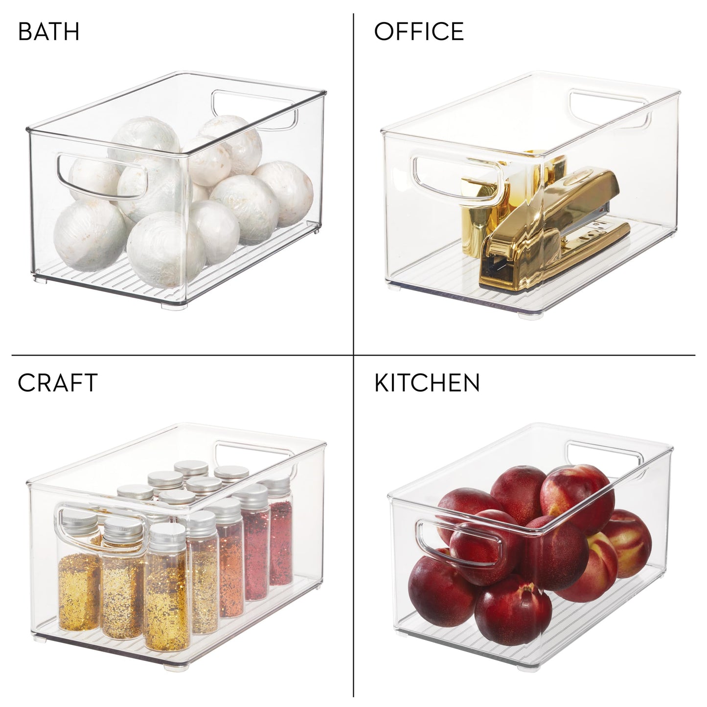 iDesign Stackable Clear Plastic Bin - Kitchen Organizers and Storage for Fridge and Pantry, 4-Pack