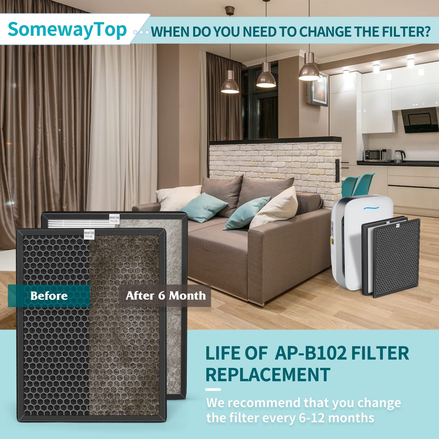 AP-B102 Replacement Filter Set Compatible with Alexapure Breeze Air Pur ifier Filters Replacement AP-B102 and 3049 3-IN-1 Air Cleaner for Home 2X H13 True HEPA and 2X Activated Carbon Filters