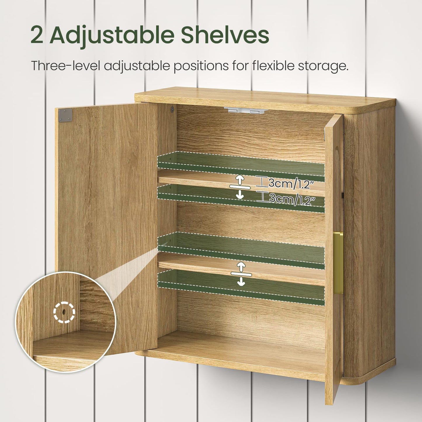 CHOEZON Bathroom Wall Cabinet, Bathroom Storage Cabinet, Medicine Cabinet with Adjustable Shelves and Fluted Doors, Over Toilet Storage Cabinet, for Bathroom, Bedroom, Kitchen, Living Room, Natural