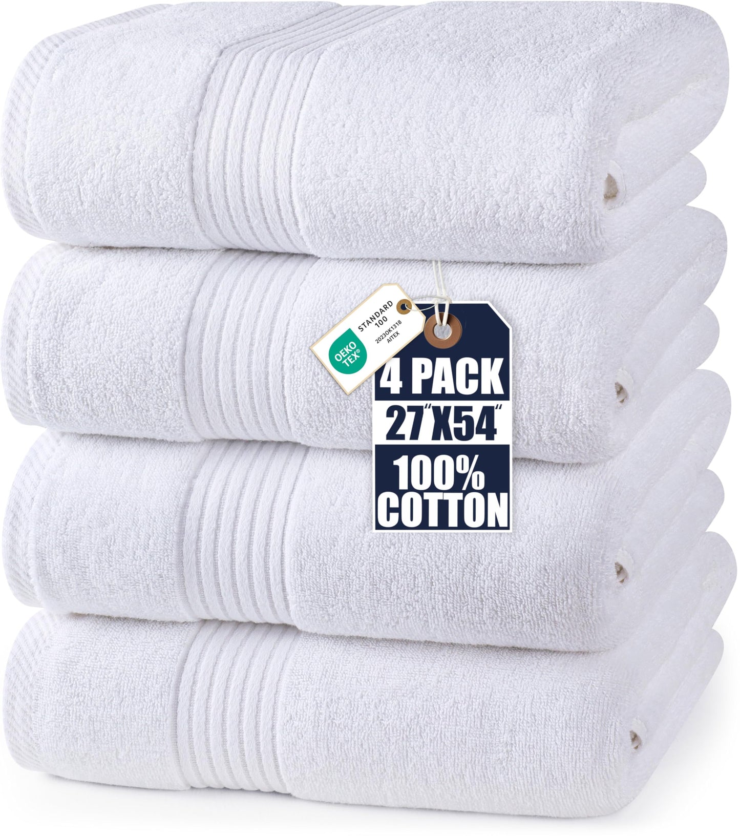 Utopia Towels Luxurious Bath Towels Set, 27 x 54 Inches 100% Ring Spun Cotton, 4 Pack White