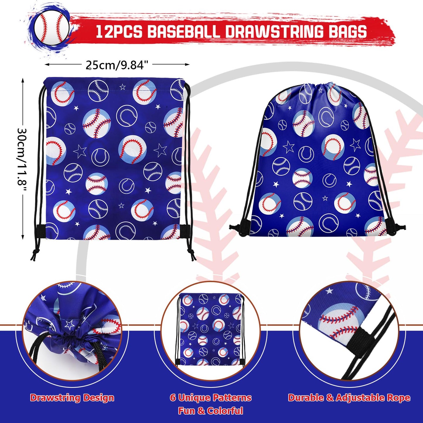 Grneric 120PCS Baseball Party Favors, Baseball Goodie Bags Drawstring Bags with Mini Baseballs, Bracelets, Keychains, Stickers & Tattoos for Baseball Party Supplies