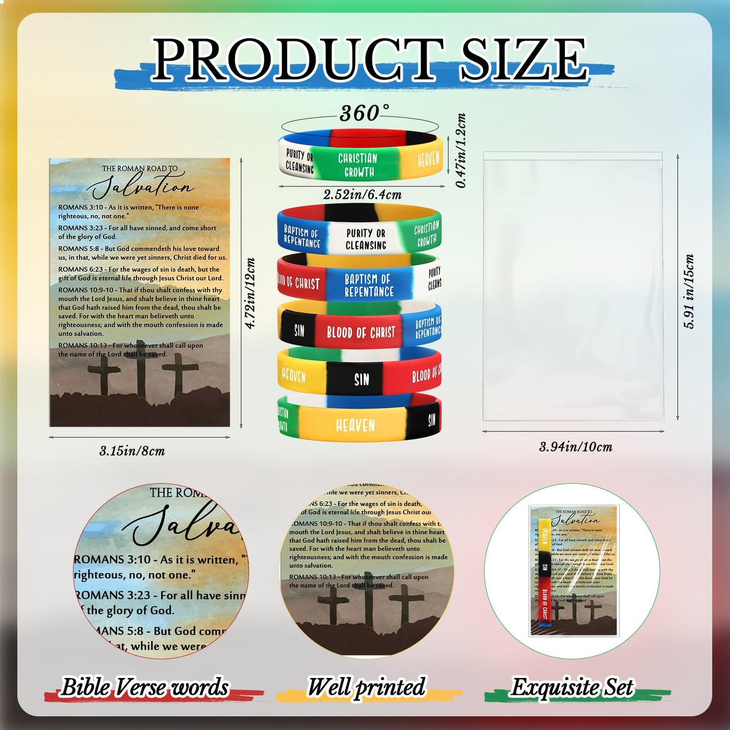 Gemscream 200 Sets Father's Day Plan of Salvation Bracelets with Plan of Salvation Card Gospel Bracelet Christian Silicone Bracelets Gospel Tracts Scripture Gift for Men Father Church