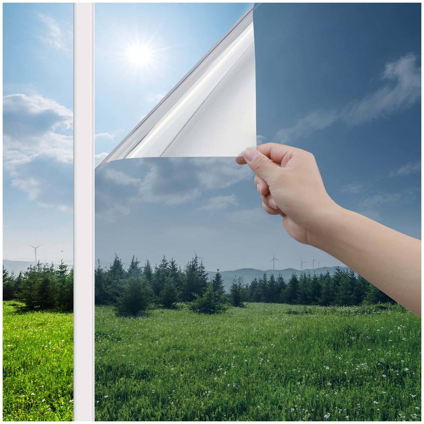 Haton Window Privacy Film One Way Window Tint for Home, Sun UV Blocking Heat Control Reflective Mirror Film, No Glue Static Cling See Out Not in Glass Door Covering, Silver, 29.5" x 157.4"