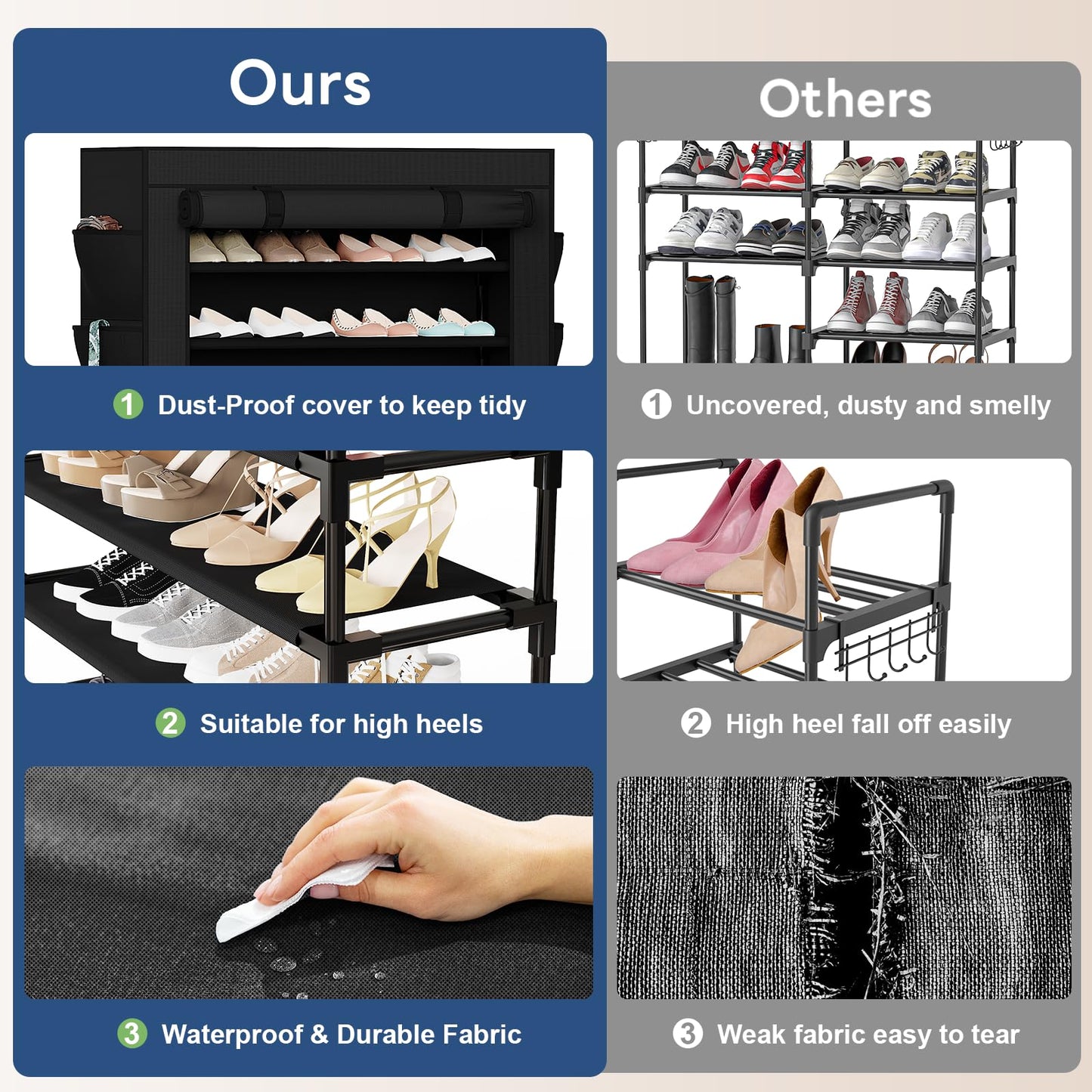 Mavivegue Shoe Rack with Cover, 10+1 Tier Tall Shoe Storage for 50-55 Pairs of Shoes, Shoe Organizer for Entryway, Closet