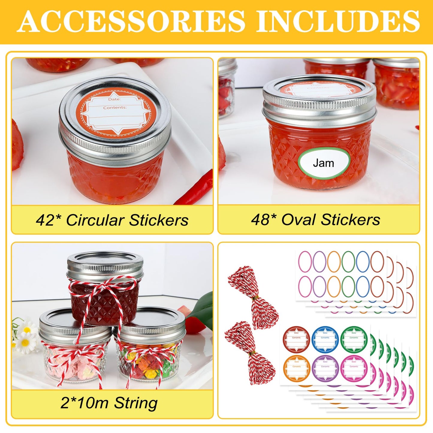 UrSpeedtekLive 40 Pack 4 oz Mason Jars with Regular Lids and Bands, Small Canning Jars, Mini Glass Jars for Jelly Jam Honey DIY Projects
