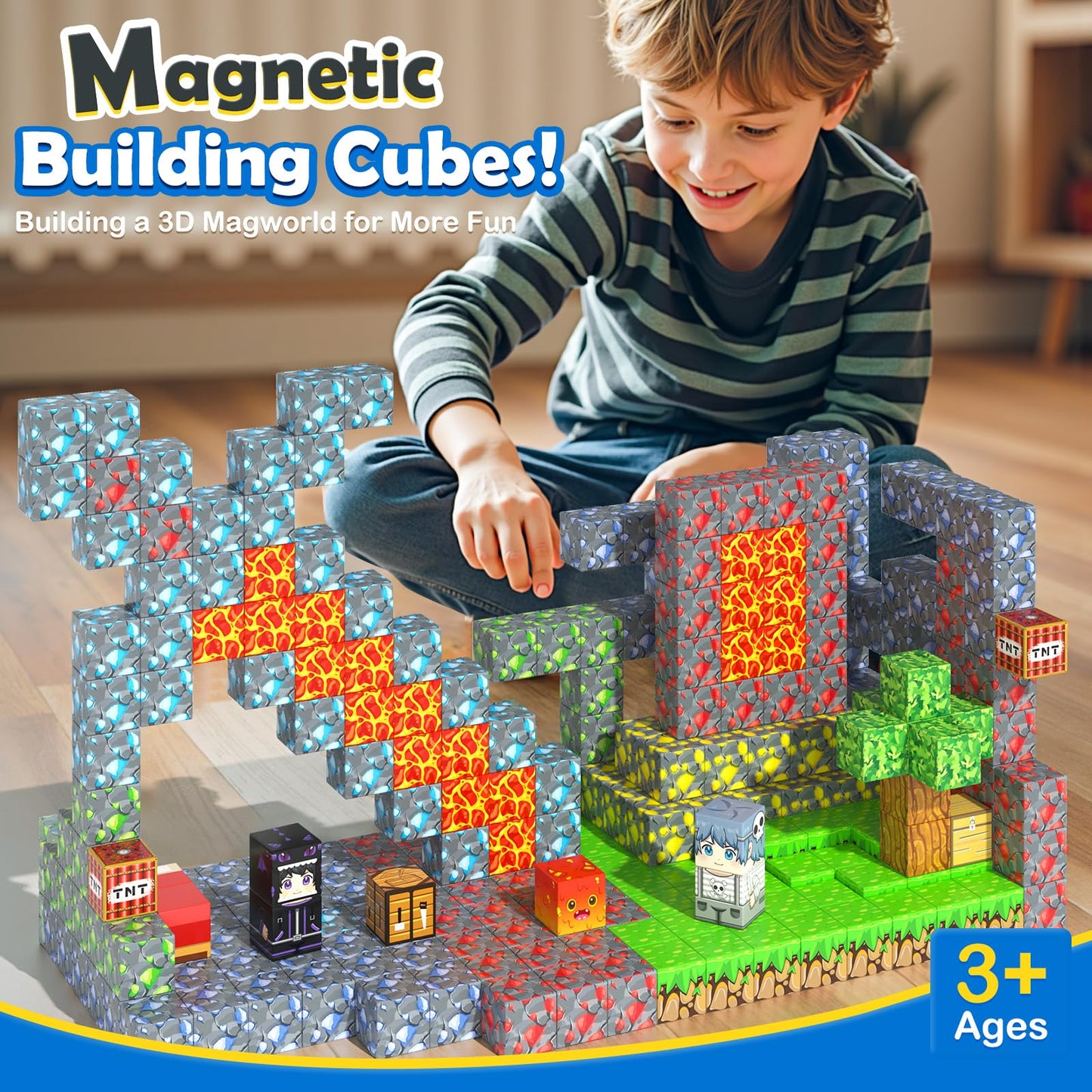 Magnetic Blocks - Build Mine Magnet World Forest Mine Set Magnet Building Blocks Kids Toys for 3+ Year Old Boys & Girls 1'' Magnetic Cubes STEM Sensory Building Toys Kids Game Xmas Gifts