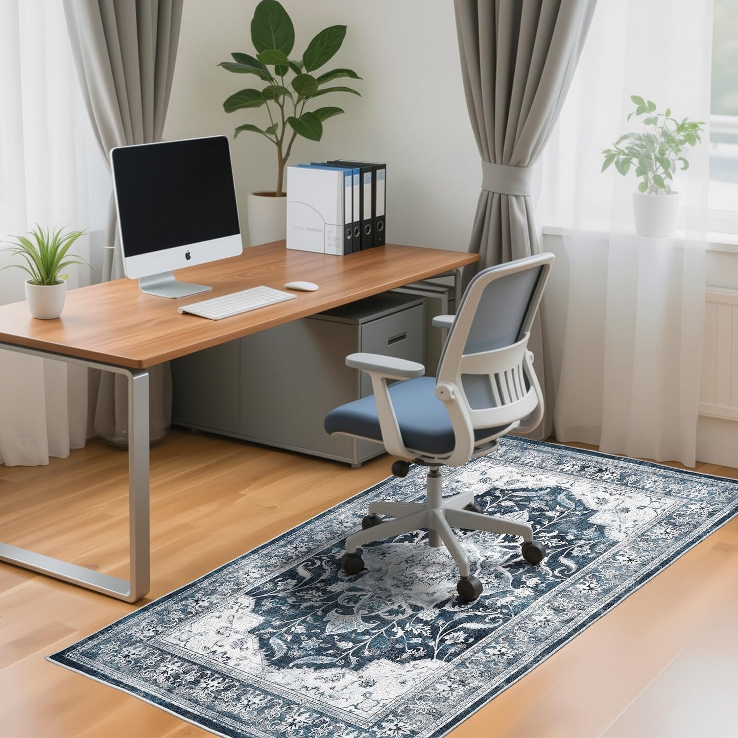 Office Chair Mat for Hardwood Tile Floor, 48"x60"Anti-Slip Under Desk Carpet Protector for Rolling Computer Chair Mat, Machine Washable Office Area Carpet (Chenille,Blue)