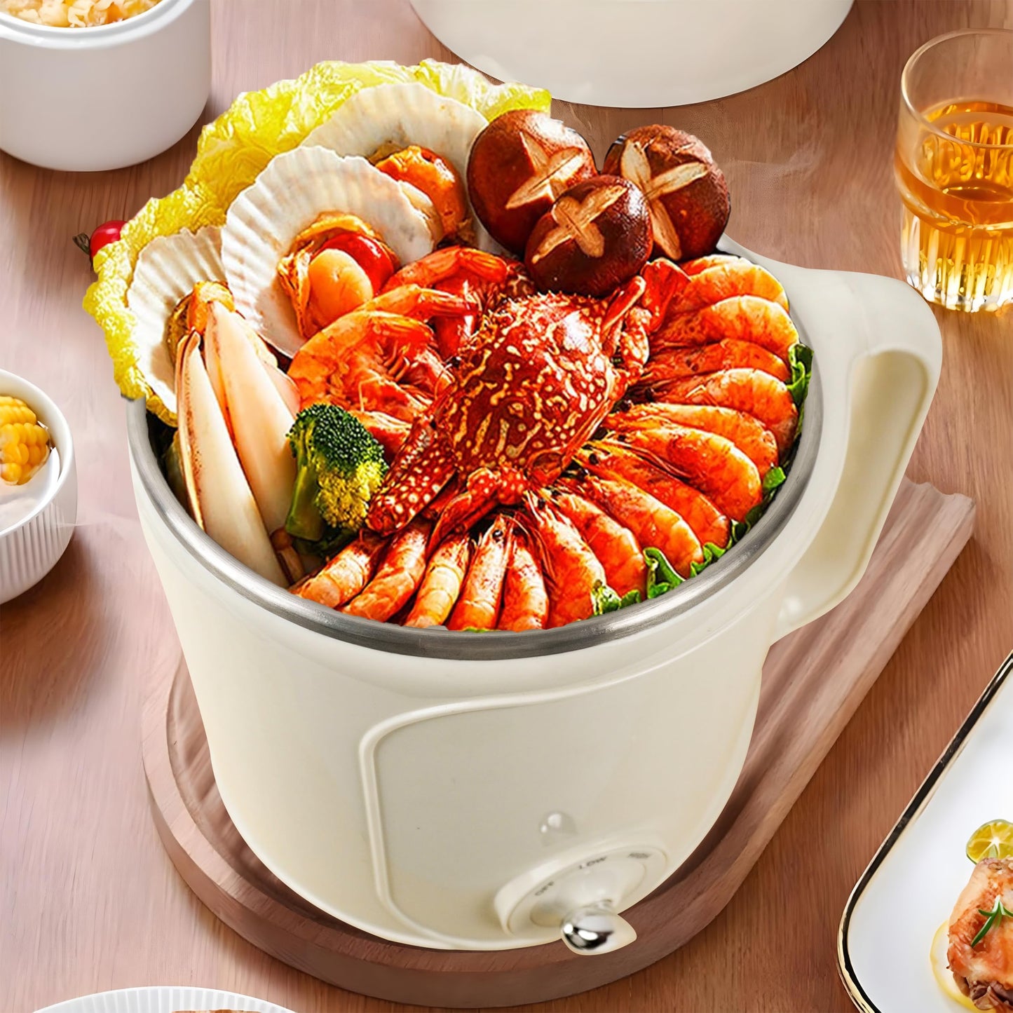 Ksalinameslon Electric Hot Pot with Steamer: 2.0L Ramen Cooker, Multifunctional Stainless Steel Electric Pot, Portable, Dual Power Adjustment for Dorm, Office, Travel