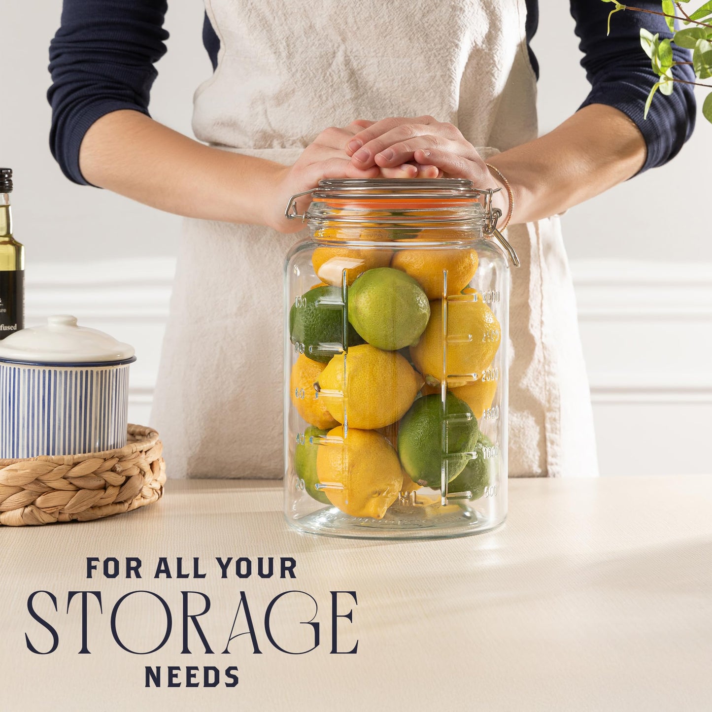 kitchentoolz 1 Gallon Glass Mason Storage Jars with Airtight Lids & Measurment Marks, Super Wide Mouth Canning Jars with Large Capacity for Pickles & Overnight Oats - 1 Pack