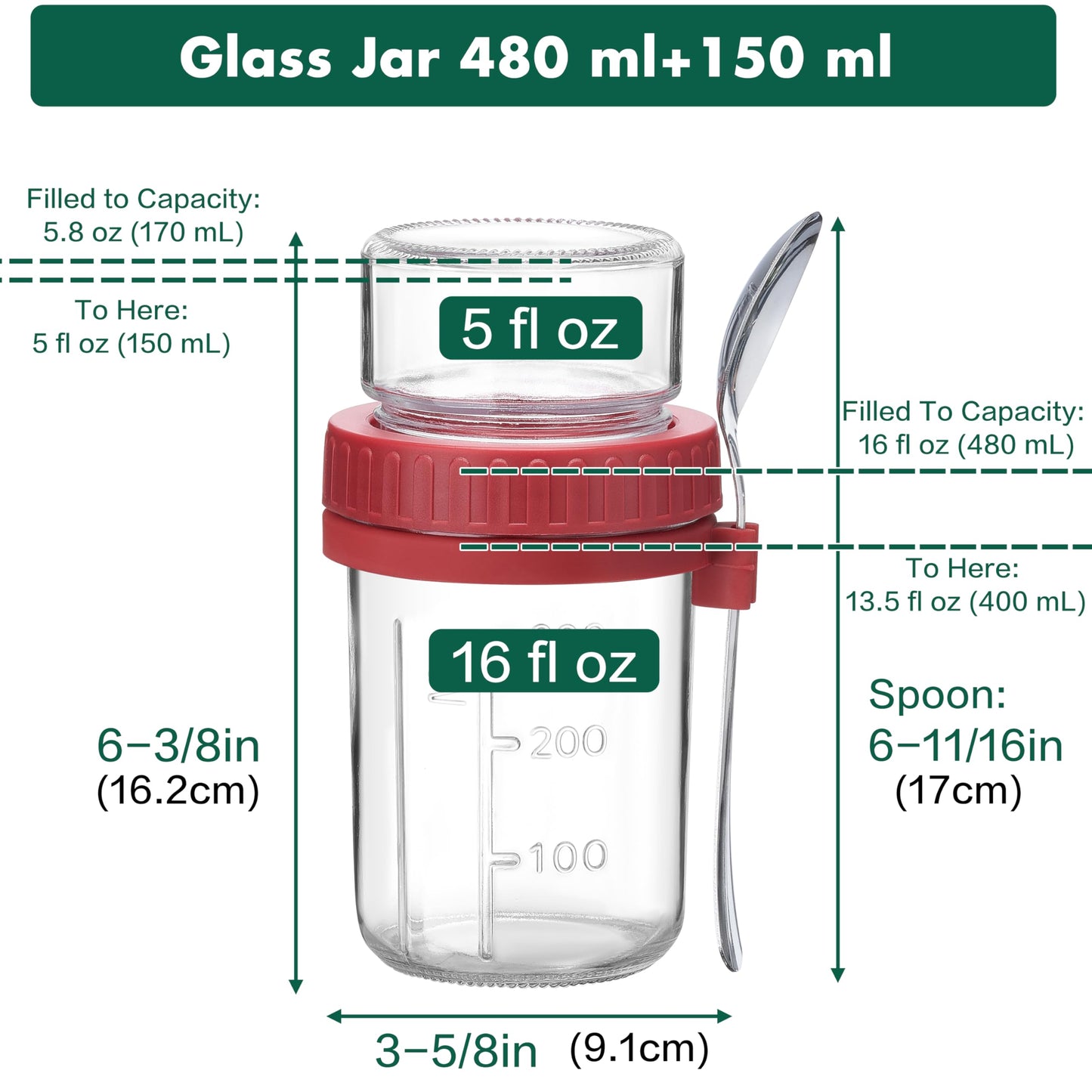 Danmu 4 Pack Overnight Oats Containers with Lids 21 oz (16+5),Dual-Layer Yogurt Parfait Cups with Lids,Meal Prep Containers Glass for Overnight Oats,Yogurt,Parfait,Salad Dishwasher Safe