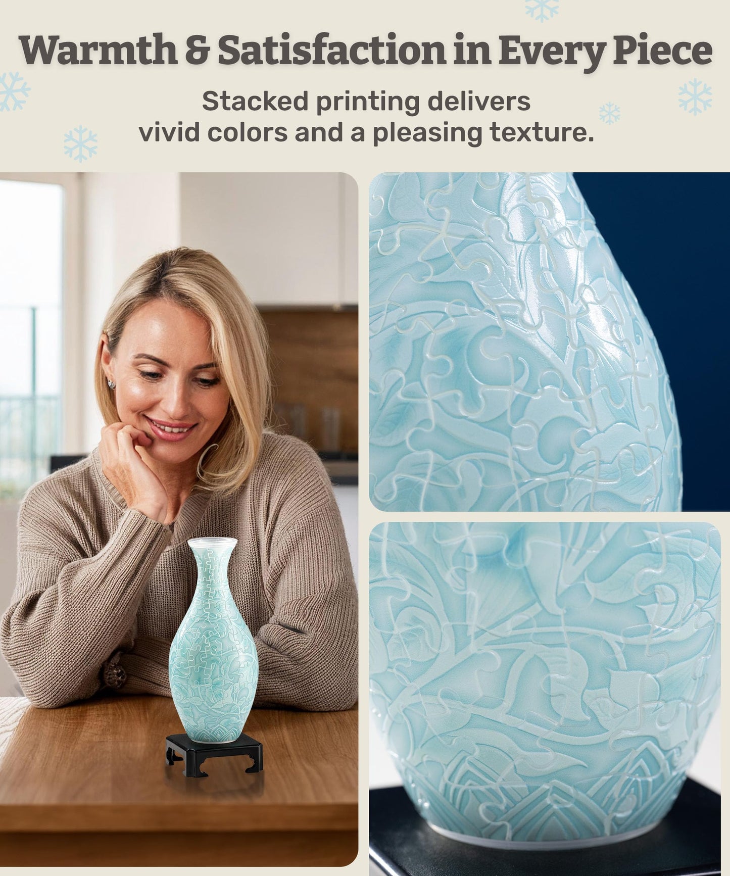 PieceRelax 3D Puzzle Vase for Adults to Flower Arrangement and Home Decoration Made By 160 Curved Plastic Puzzle Pieces - Winter Grace, for Mom [S1043]