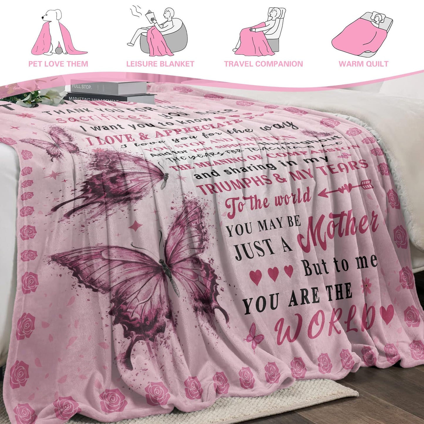Gifts for Mom, Mom Birthday Gifts, Moms Gift from Daughter Son, to My Mom's Blanket, Soft Flannel Blanket for Mom 60" x 50"