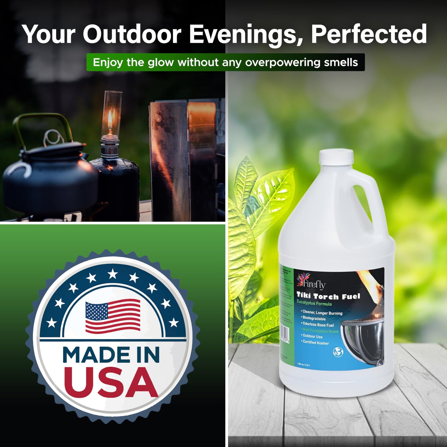 Firefly Eucalyptus Formula - Tiki Torch Fuel Lamp Oil - Clean Burning, Low Smoke, Outdoor Use, 1 Gallon