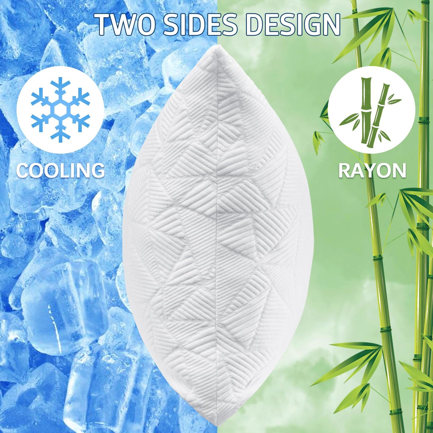BETU Cooling Pillows Queen Size Set of 2, Shredded Memory Foam Pillows Cool for Hot Sleepers, Adjustable Firm Soft Support Bed Pillows Perfect for Back Neck Pain and Side Sleeping with Cover, White