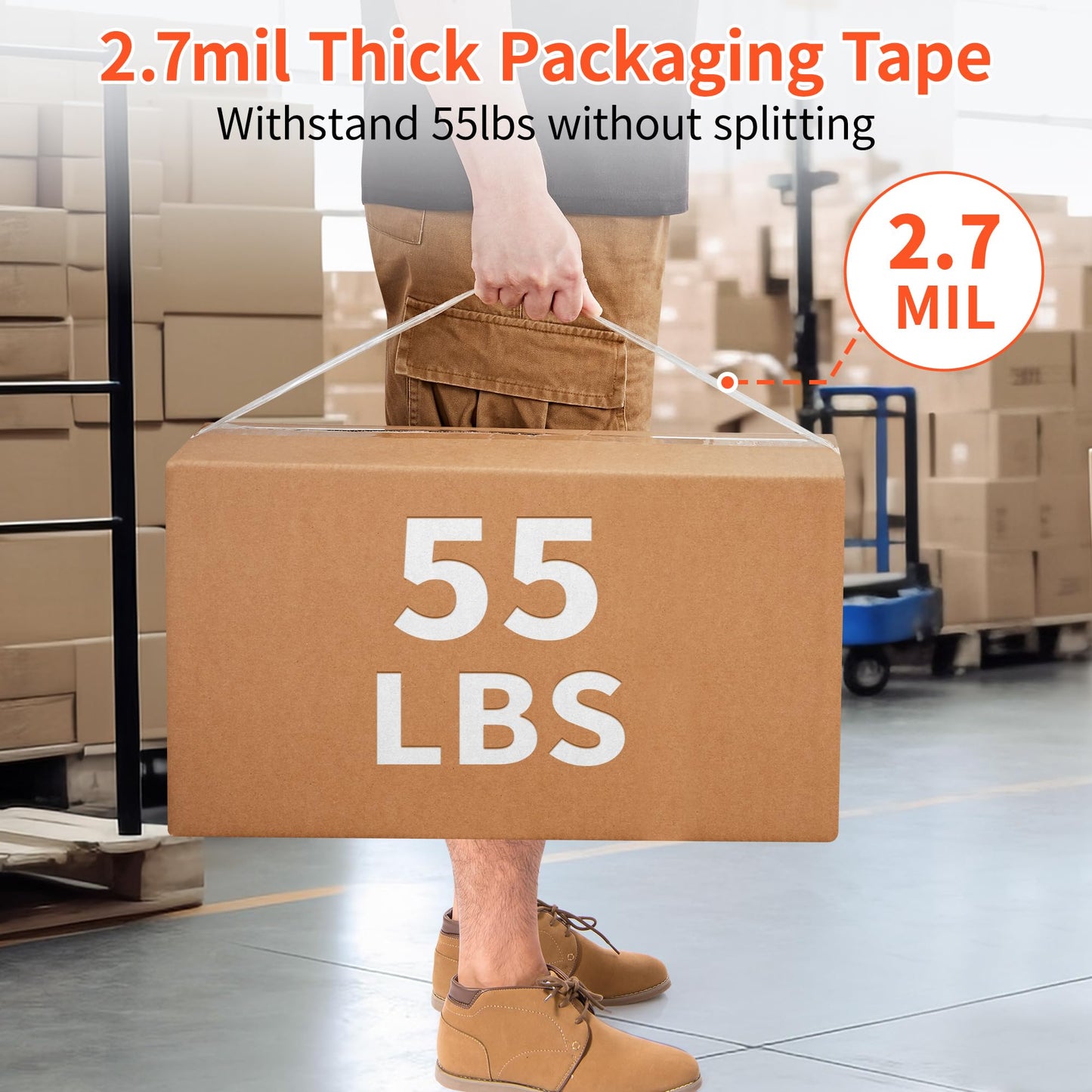JARLINK 36 Rolls Clear Packing Tape with 2 Dispensers, Heavy Duty Packaging Tape Refills for Shipping Packaging Mailing, 2.7mil Thick, 1.88 inches Wide, 55 Yards Per Roll, 1980 Total Yards