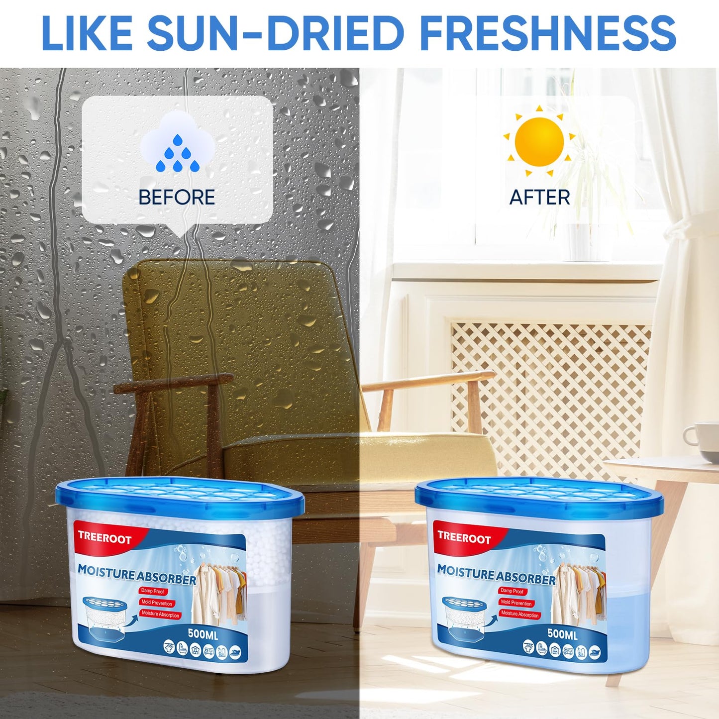 22Pack Moisture Absorbers, 10.6OZ Humidity Absorber Bucket, Moisture Absorbers for Closet, Dehumidifier Bucket for Wardrobes、 Kitchens and Bathrooms, Fragrance Free Humidity Absorber