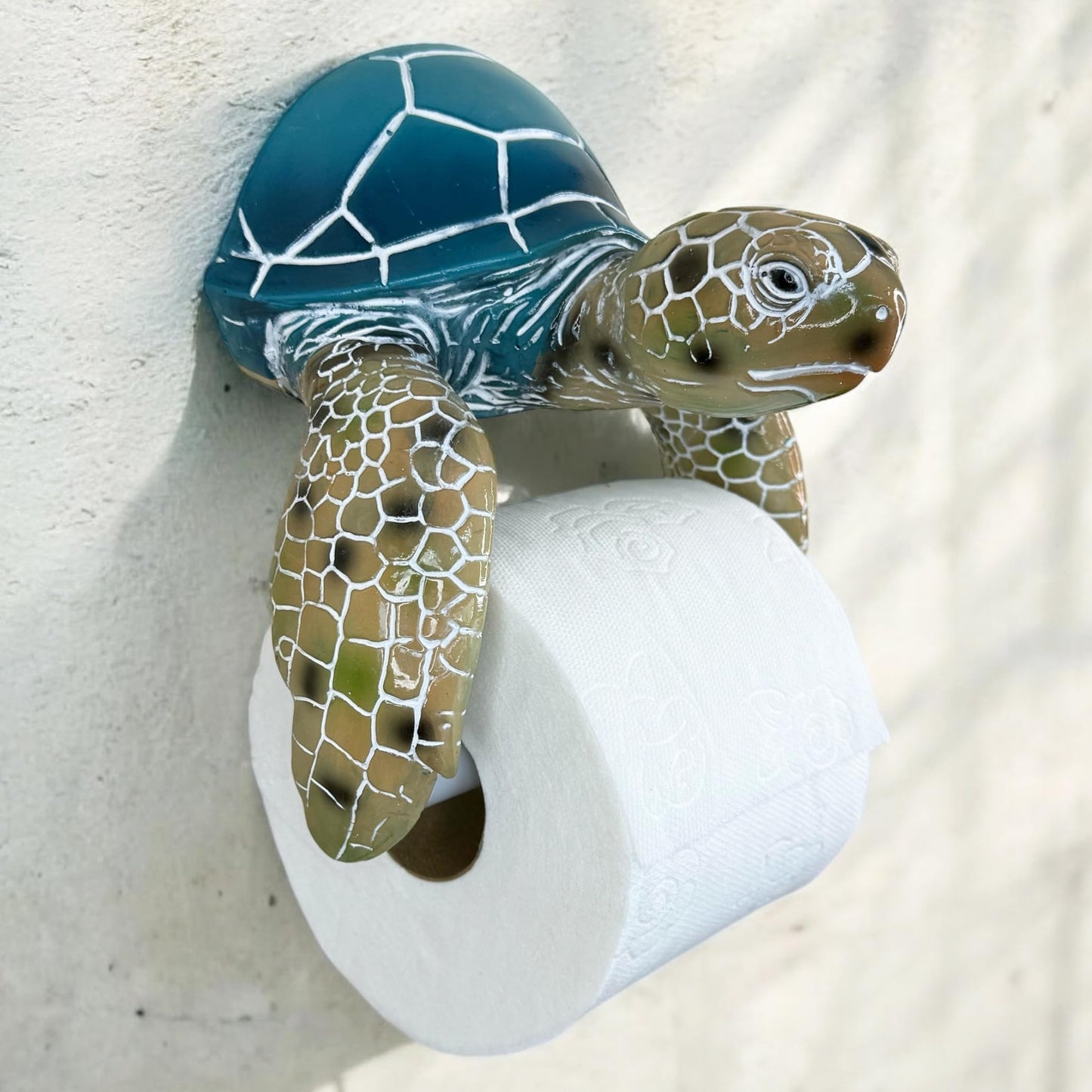 Sea Turtle Wall Mount Toilet Paper Roll Holder Premium Bright Glossy Colorful Finsh - Nautical Coastal Bathroom Decor