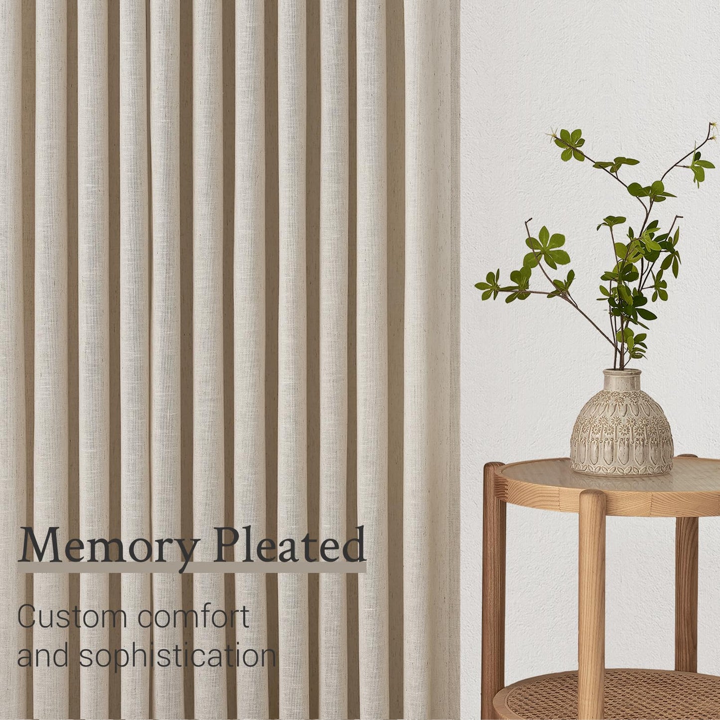 96 Inches Long Pleated Sheer Curtains,Oatmeal Linen Blended Light Filtering Window Curtains 96 Length 2 Panels for Living Room Bedroom Pinch Pleat Drapes with Hooks 2 Panels 40" Wx96 L,Light Camel