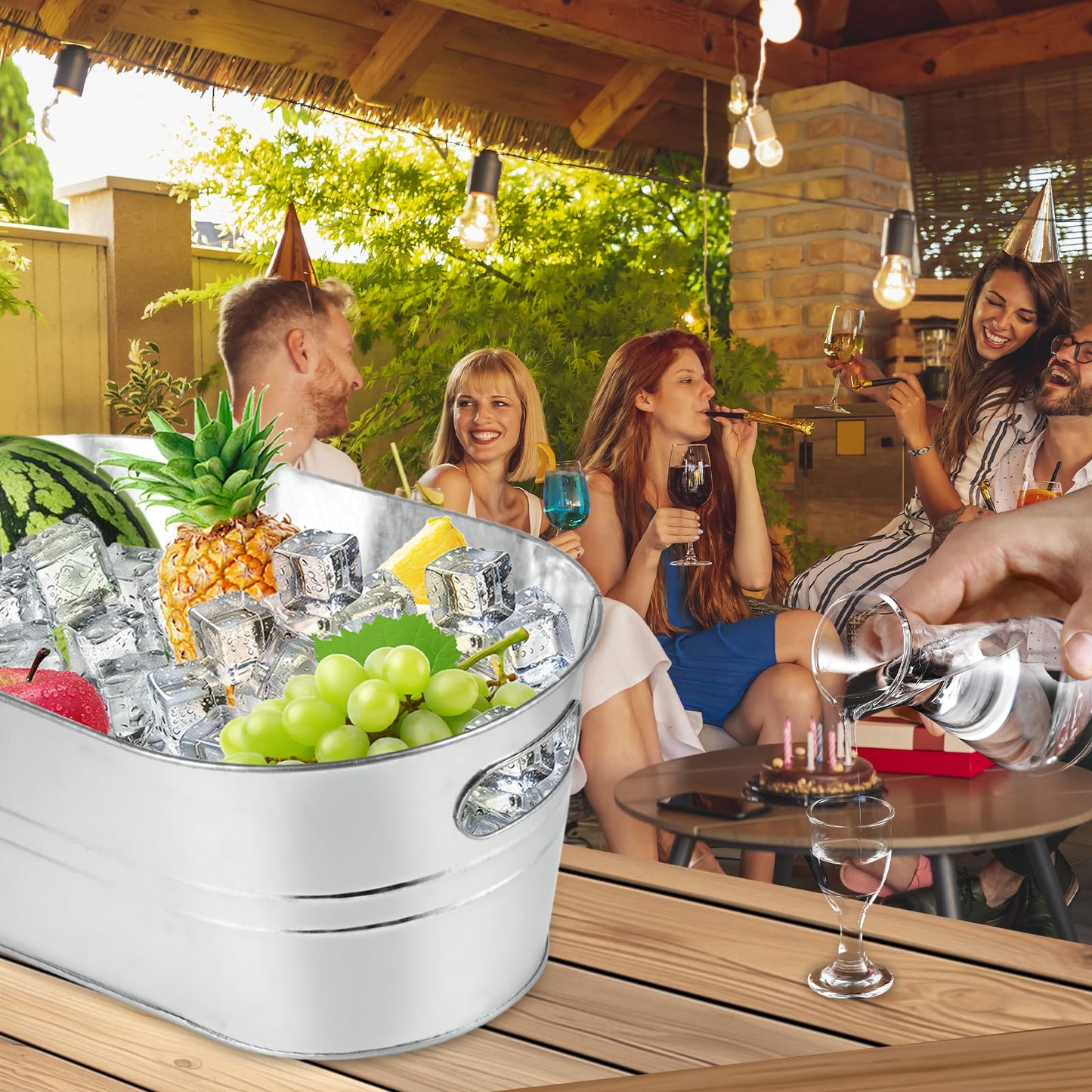 MIVIDE 4 Pack Galvanized Tub 3.3 Gallon Ice Bucket Large Metal Champagne Drink Bucket with Handles Galvanized Ice Buckets for Parties Mimosa Bar Cocktail Bar