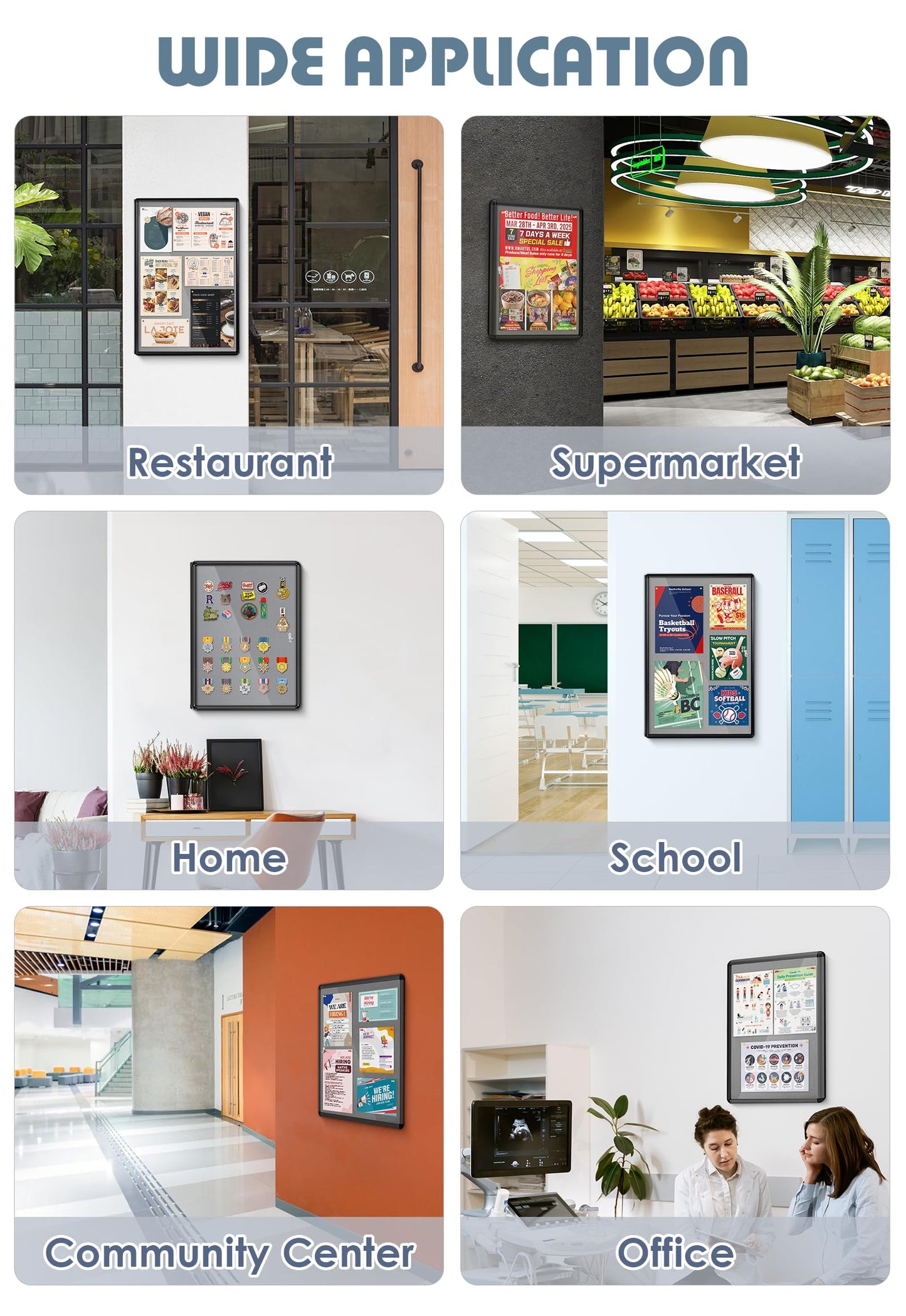 EVERSUPPLY Enclosed Bulletin Board 24x18 in, Lockable Felt Board Bulletin Board for Office School Home Commercial, Tamperproof and Shatter Resistant, Black Aluminum Frame, Grey Felt