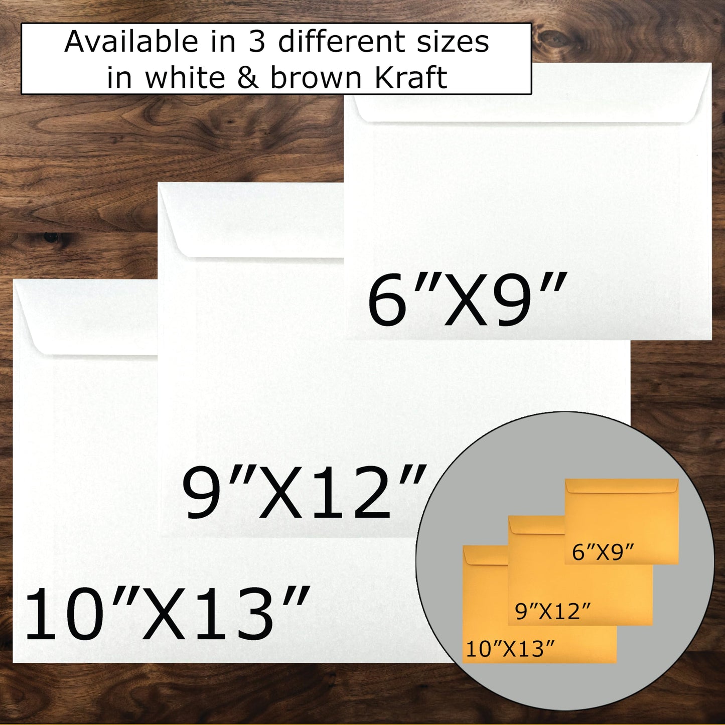 500 Cashier Depot - 6" x 9" Booklet Envelopes, 24 lb White Wove Paper, Gummed Flap, Open Side, 500 Count, Made in USA