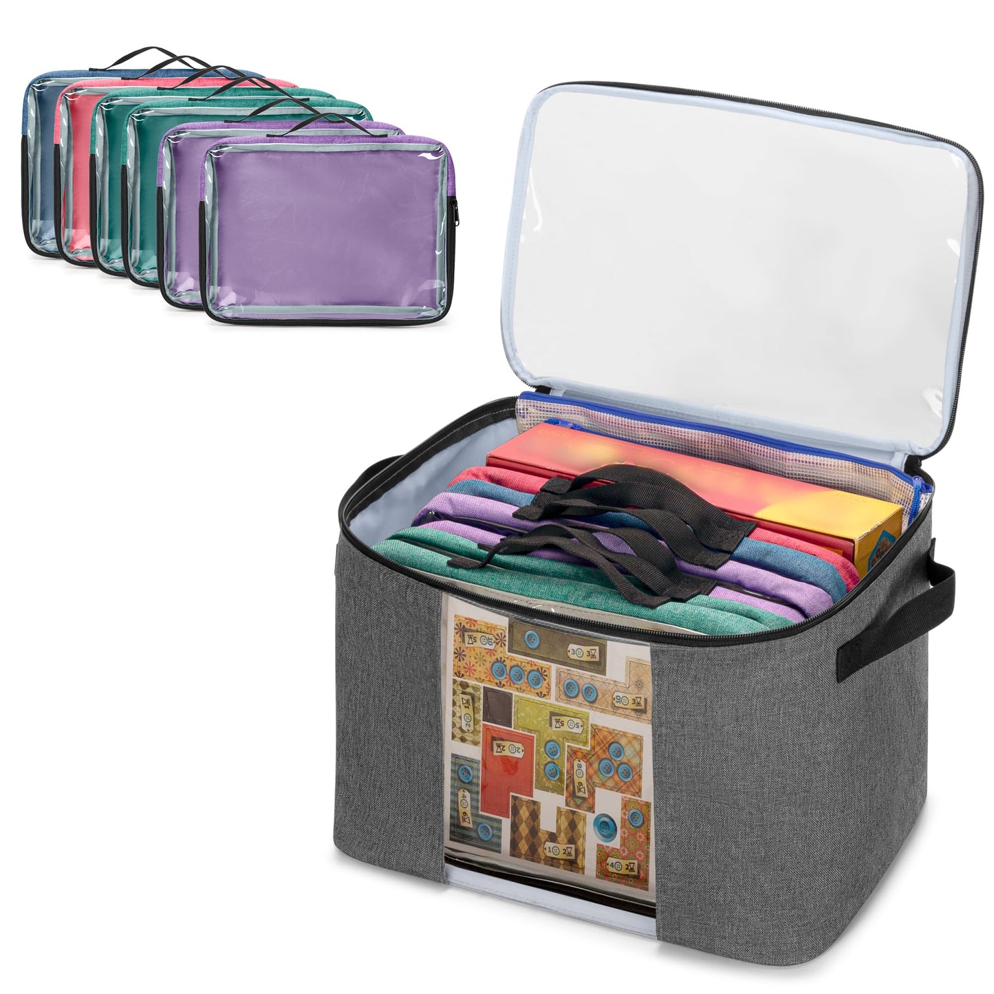 Rexmica Board Game Storage Bag with 6pcs Zipper Bags, Board Game Organizer and Storage with Cover for Office Supplies, Puzzles, Toys, Building Blocks, Craft Product, Educational Math Game Bag